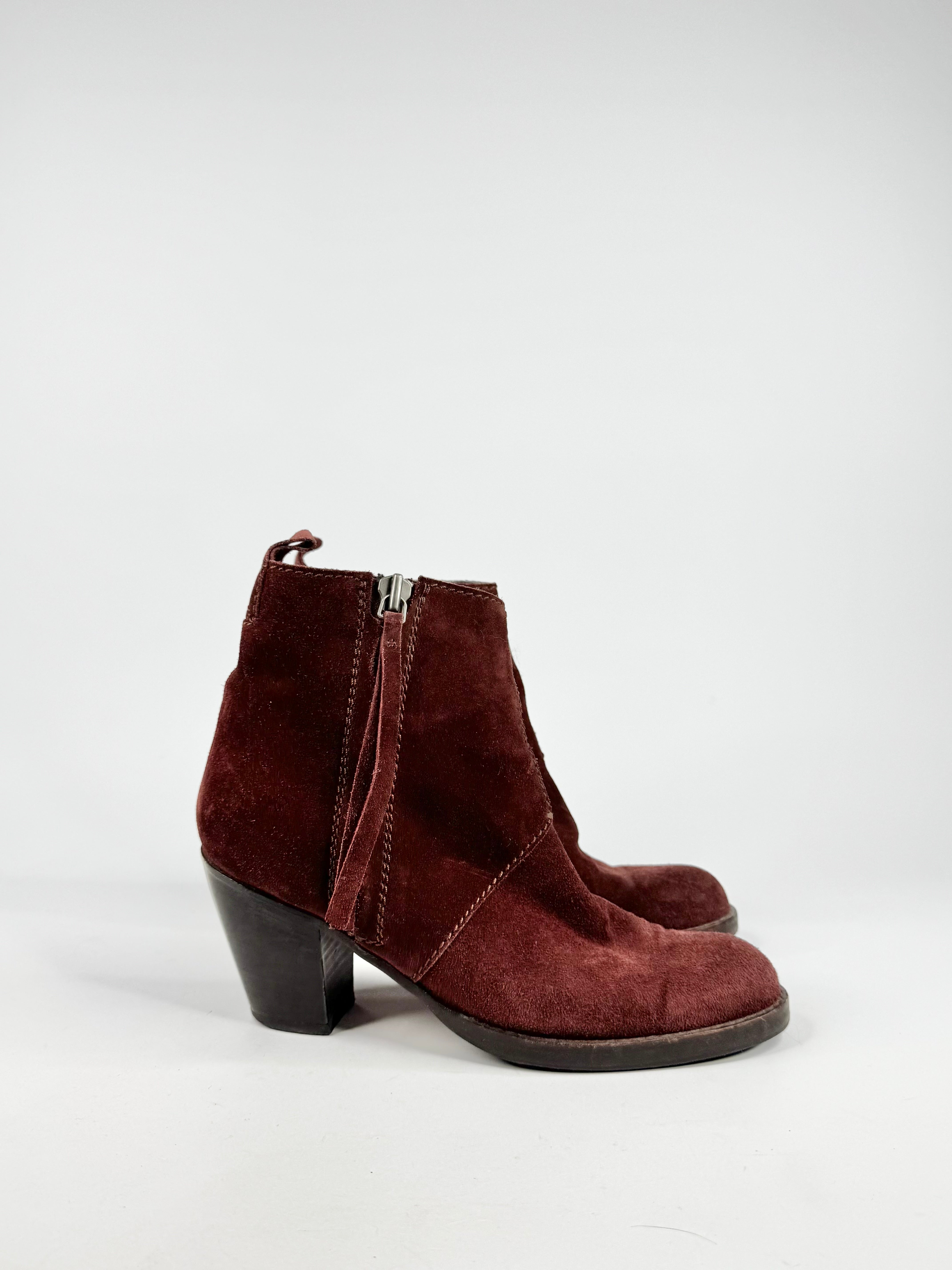 Acne Venetian Red Suede Ankle Boots - EU39