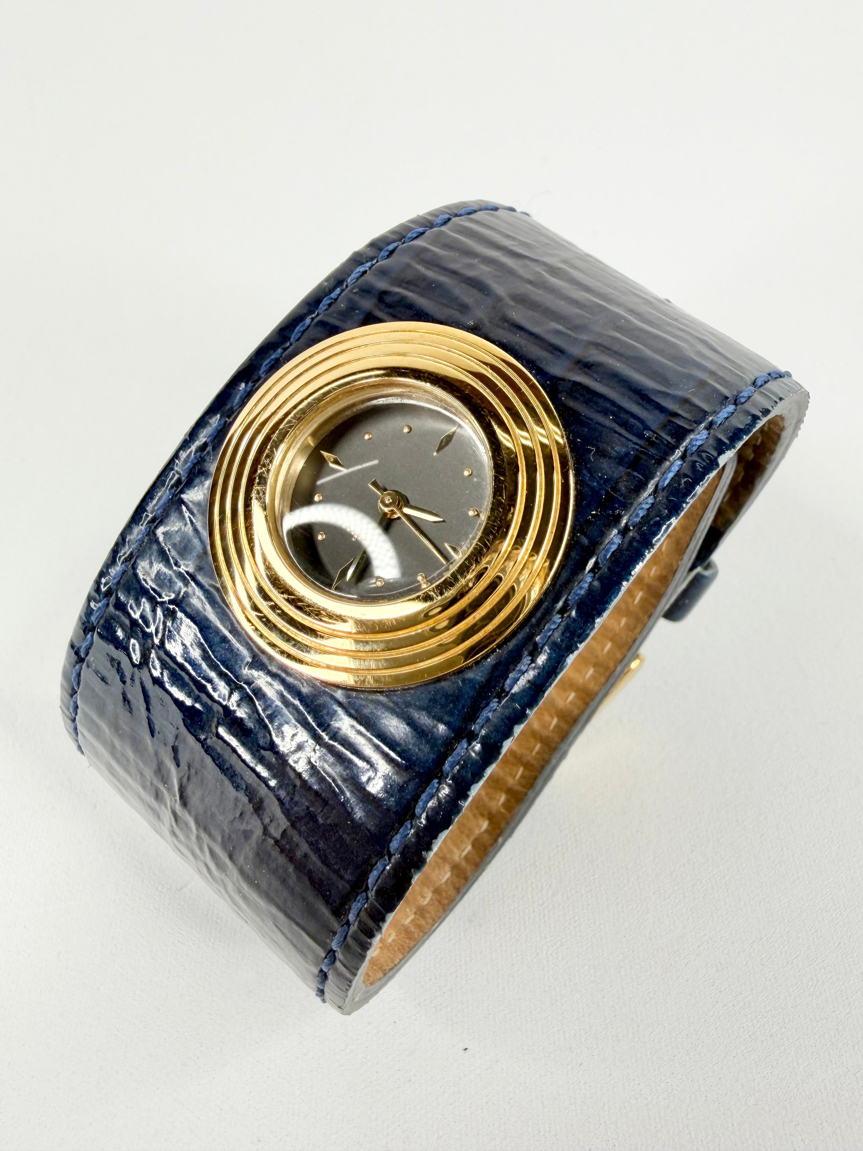 Mimco Navy Blue & Gold Leather Cuff Watch