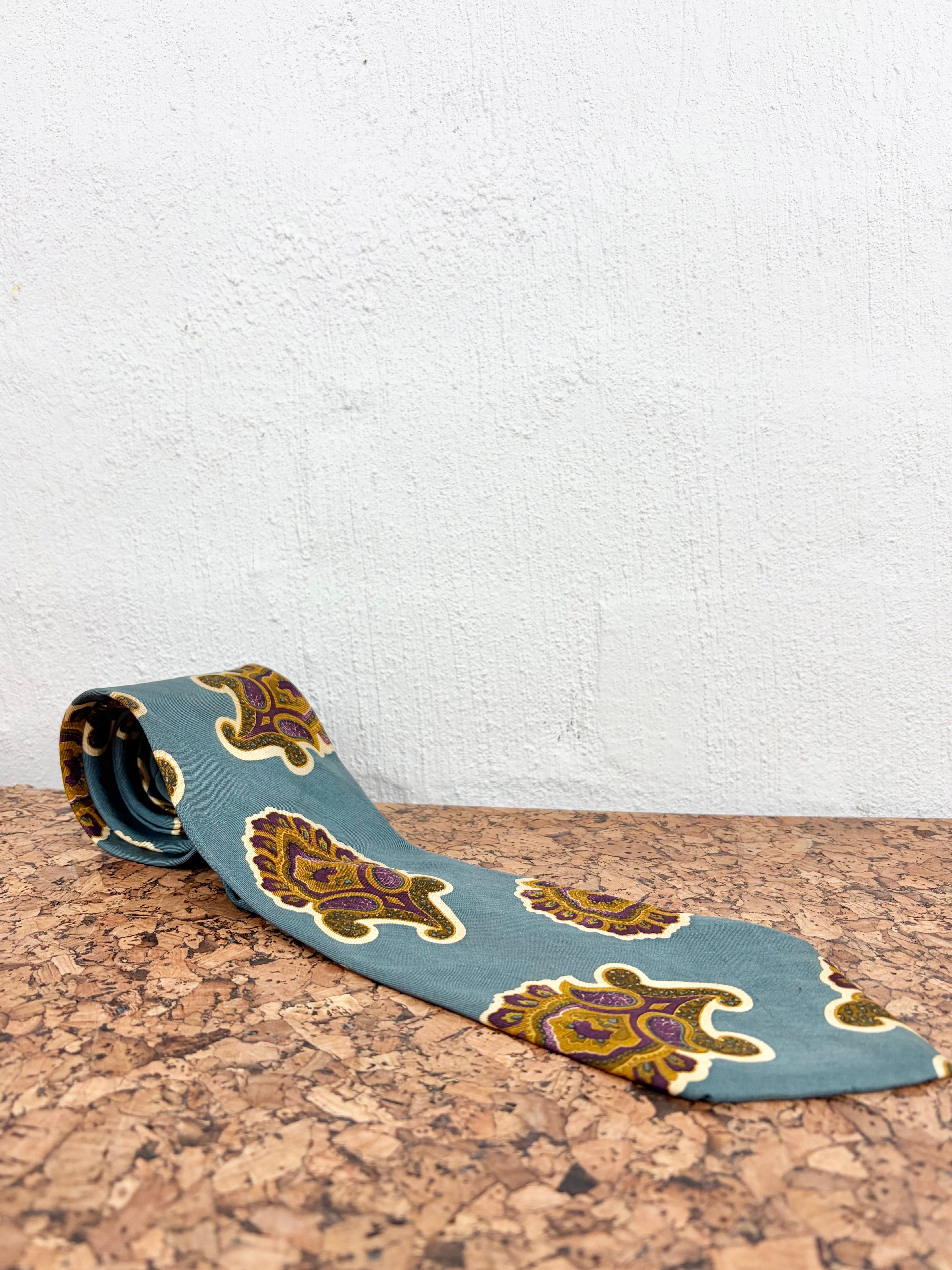 Hugo Boss Teal & Antique Gold Patterned Silk Tie
