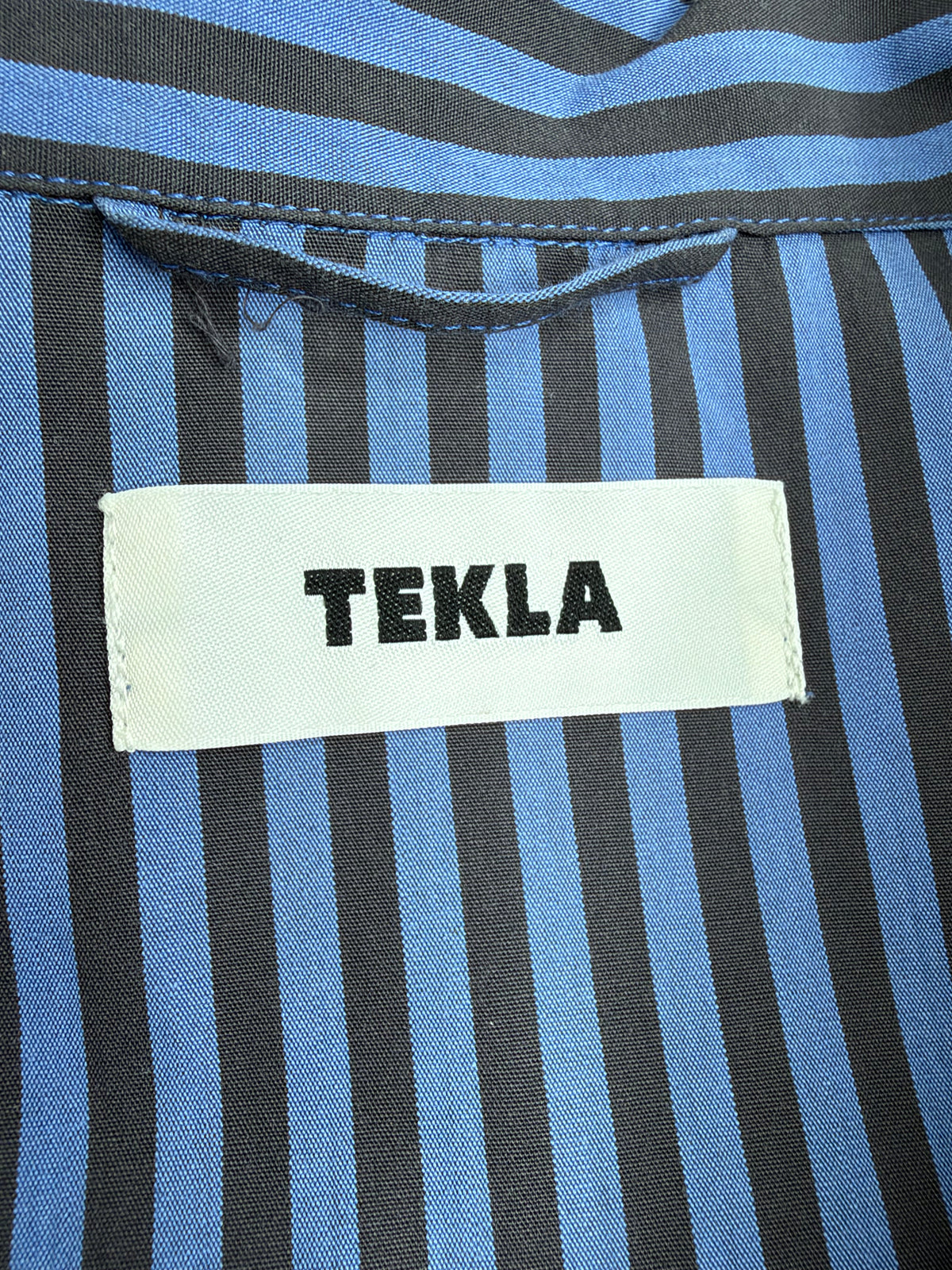 Tekla Blue & Brown Striped Organic Cotton Shirt - M