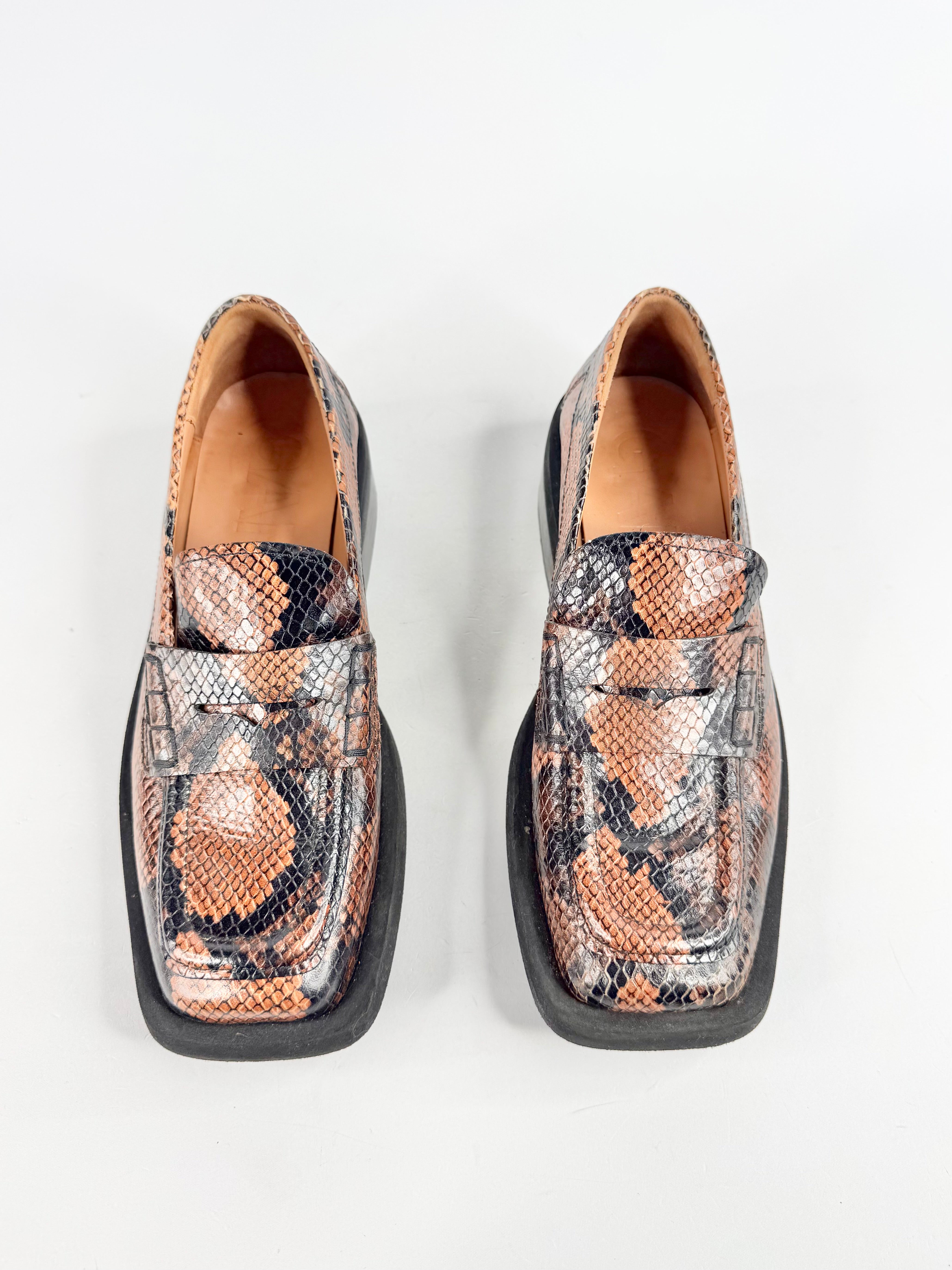 Ganni Snakeskin Embossed Loafers - EU38