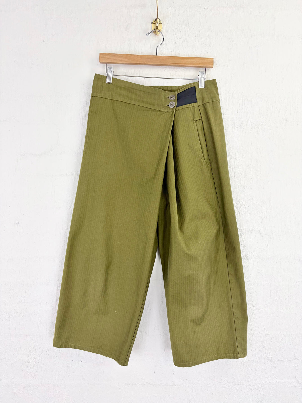 Rant Olive Green Wrap Waist Wide Leg Slacks - AU8/10