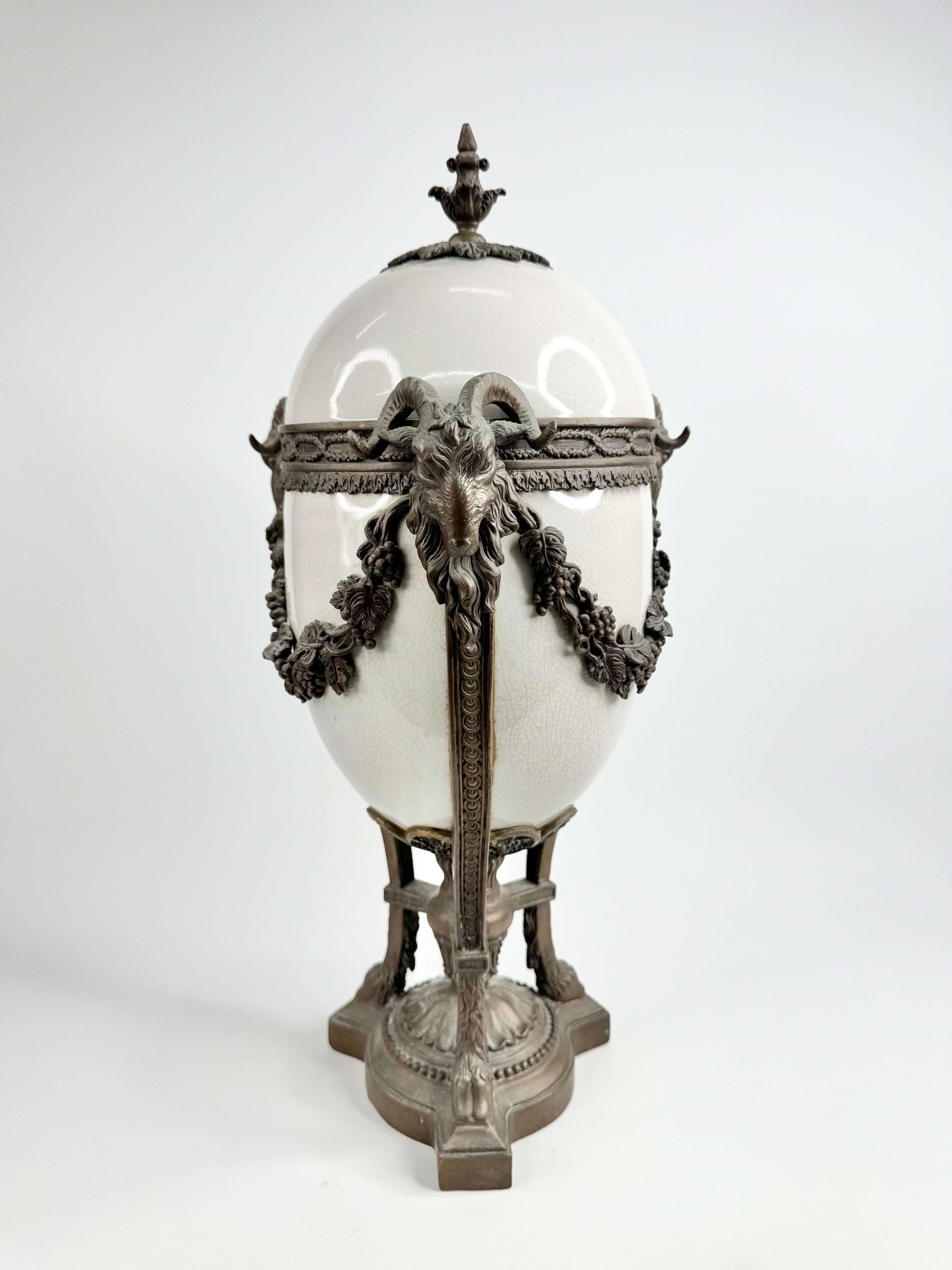 Vintage R.M. Hall Pty Ltd Neoclassical Goat Head Urn with Crackle Glaze Finish