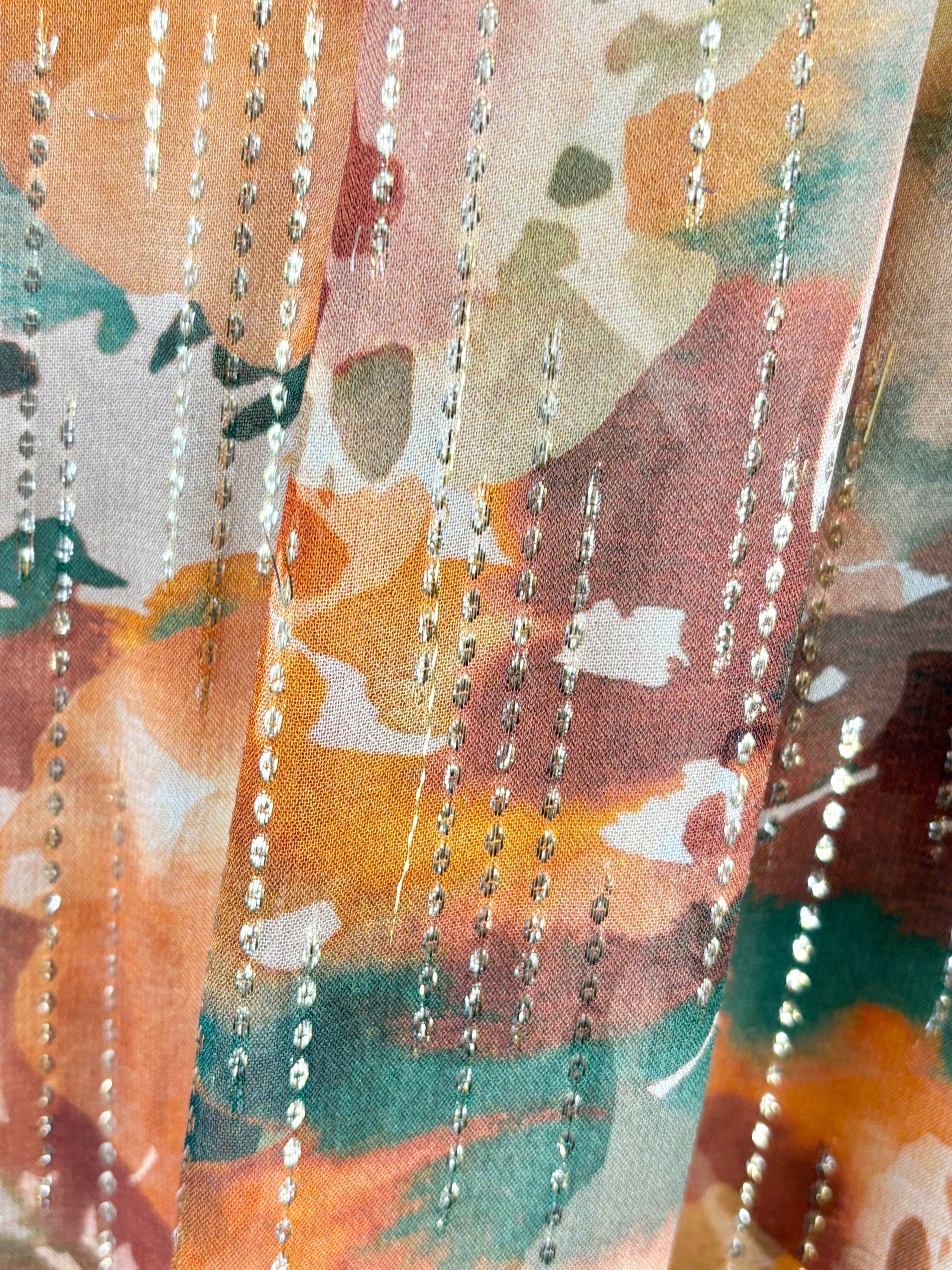 Gysette Gold Lurex Embellished Sheer Camo Maxi Dress - AU18