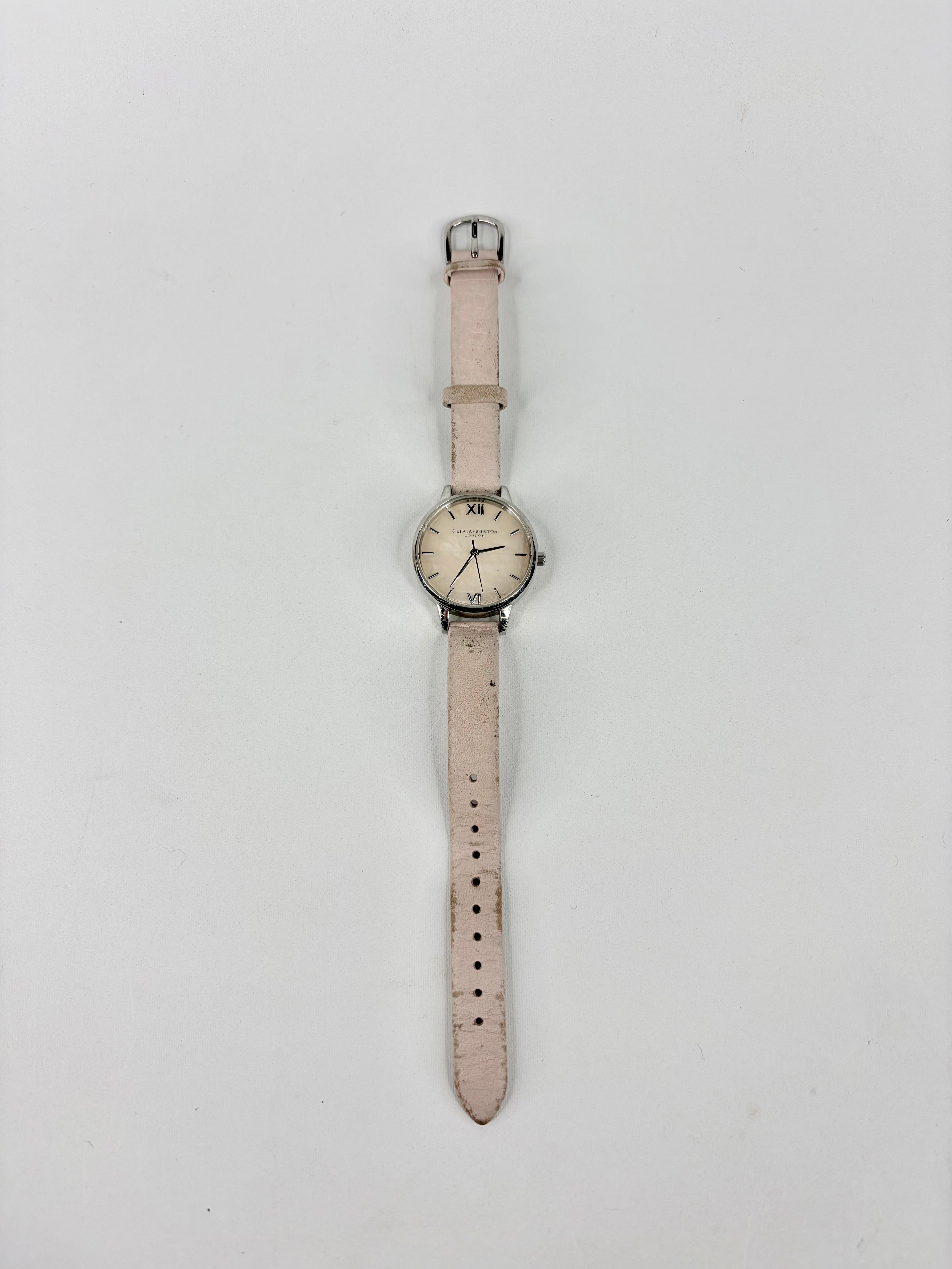 Oliva Burton Slim Silver Tone Pink Strap Wristwatch