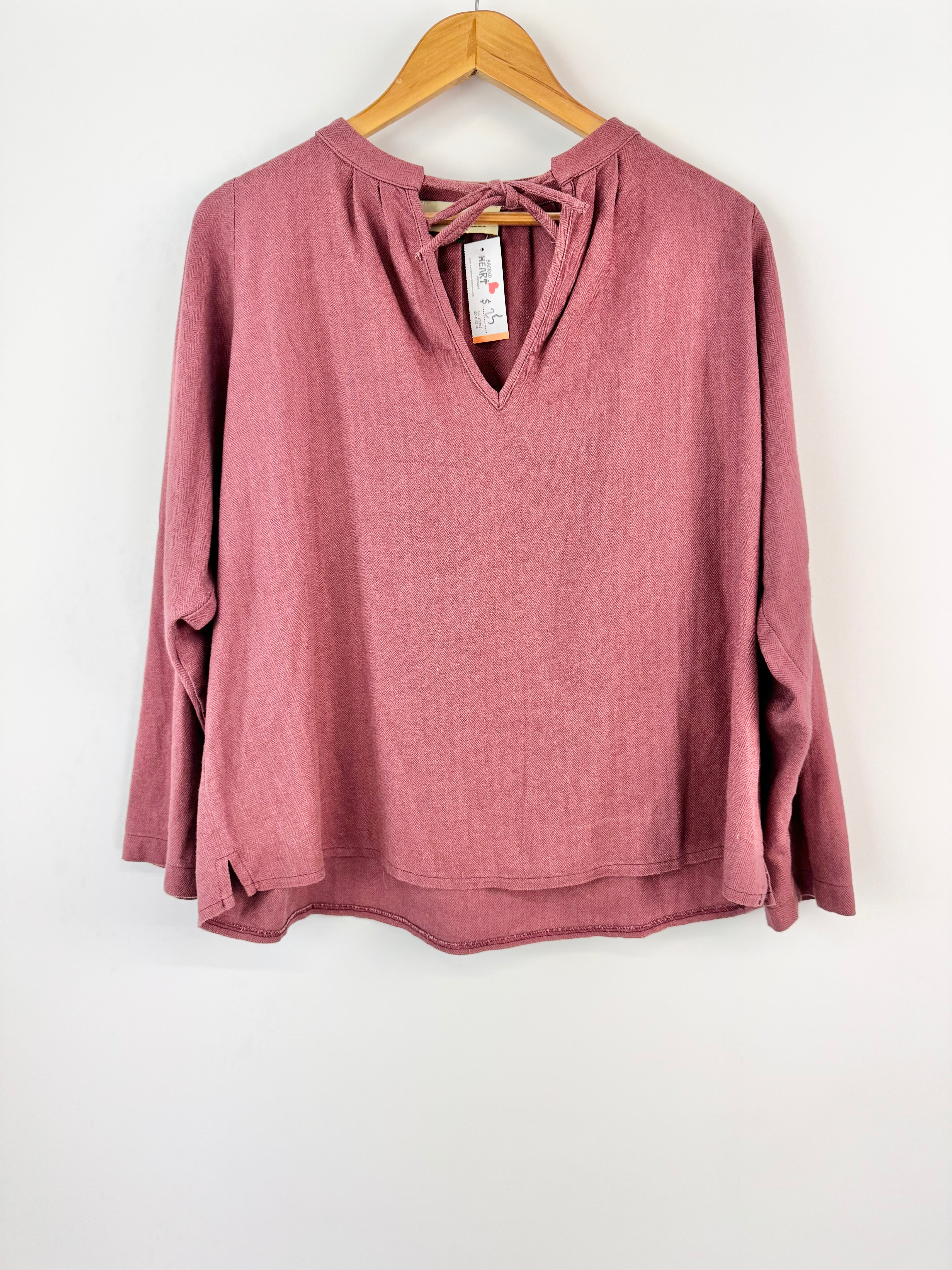 DOT&HERBEY MUTED PLUM HERRINGBONE WEAVE LONG SLEEVE TOP - AU12
