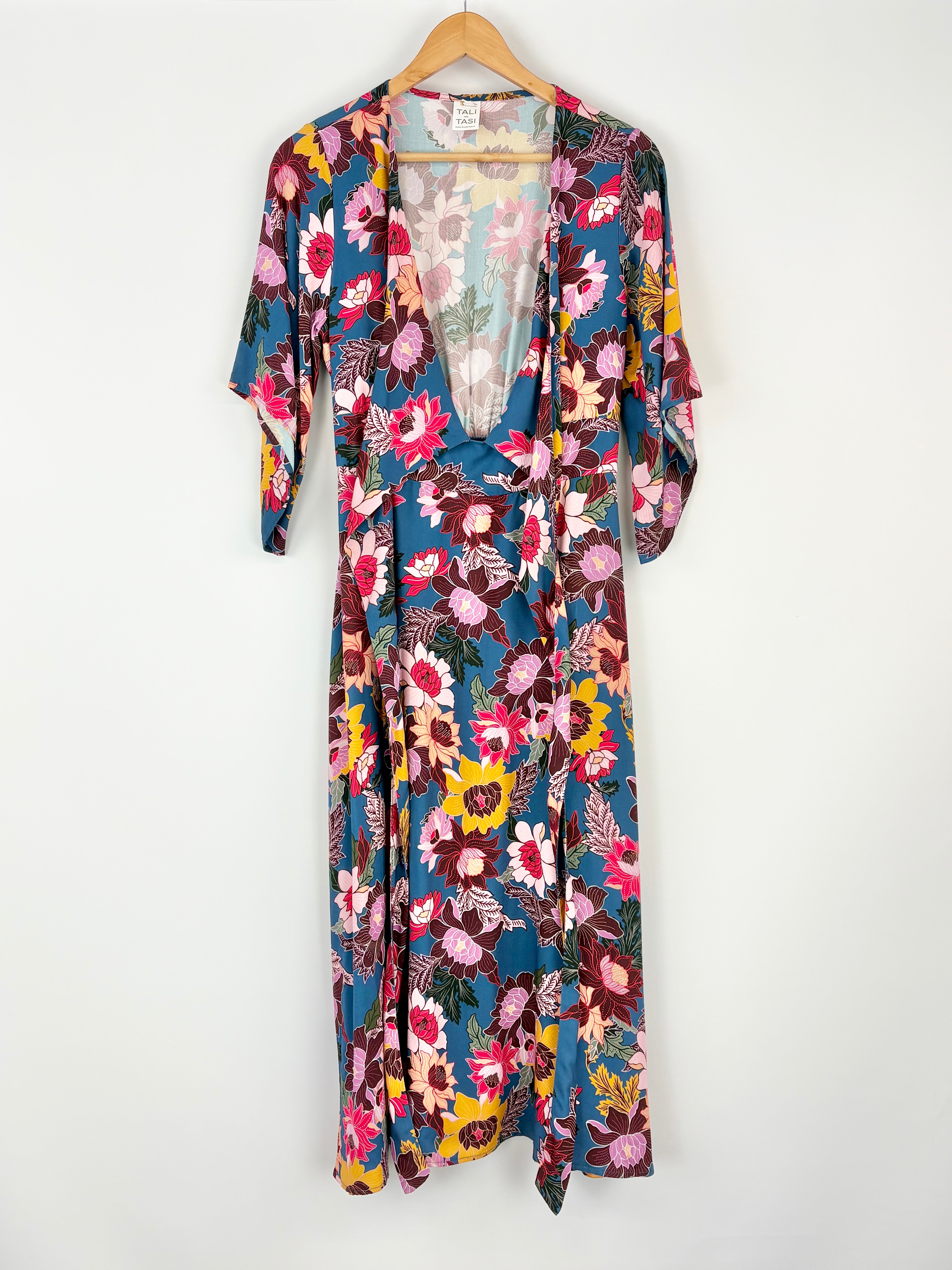 Tali And Tasi Dark Blue Floral Tie-Up Midi Dress - AU8/10
