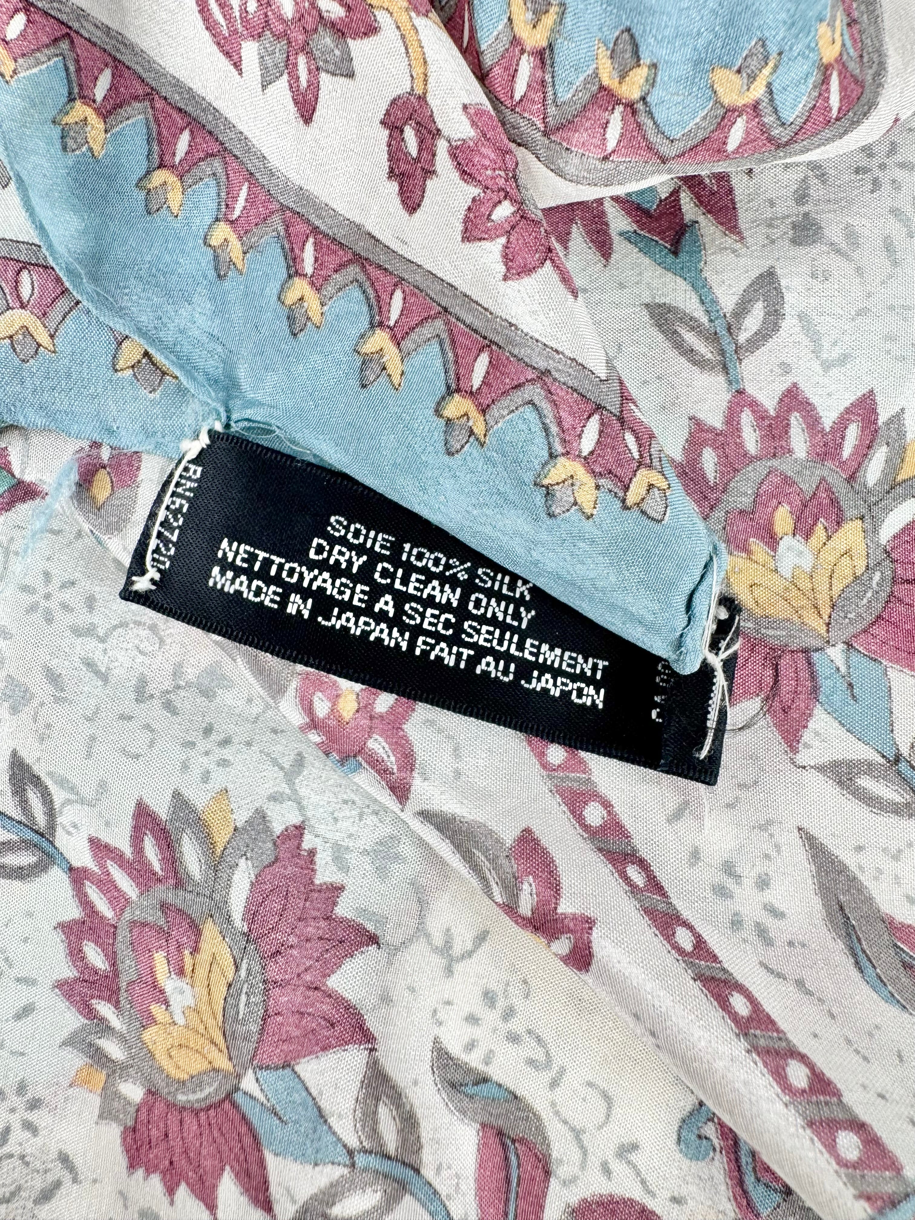 Oscar de la Renta Seafoam Silk Floral Pattern Scarf