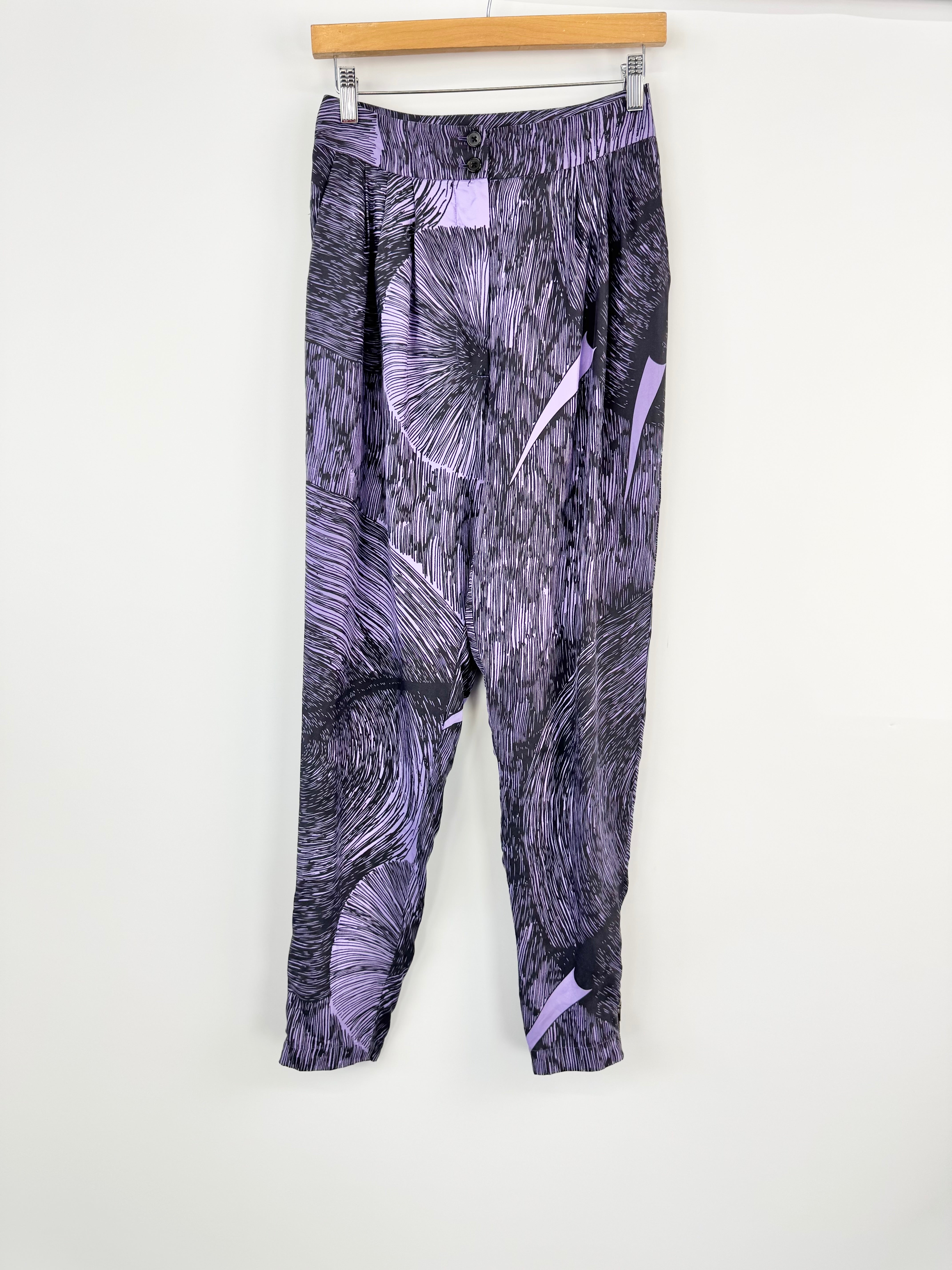 Gorman High Waisted Purple Abstract Print Tapered Leg Pants - S
