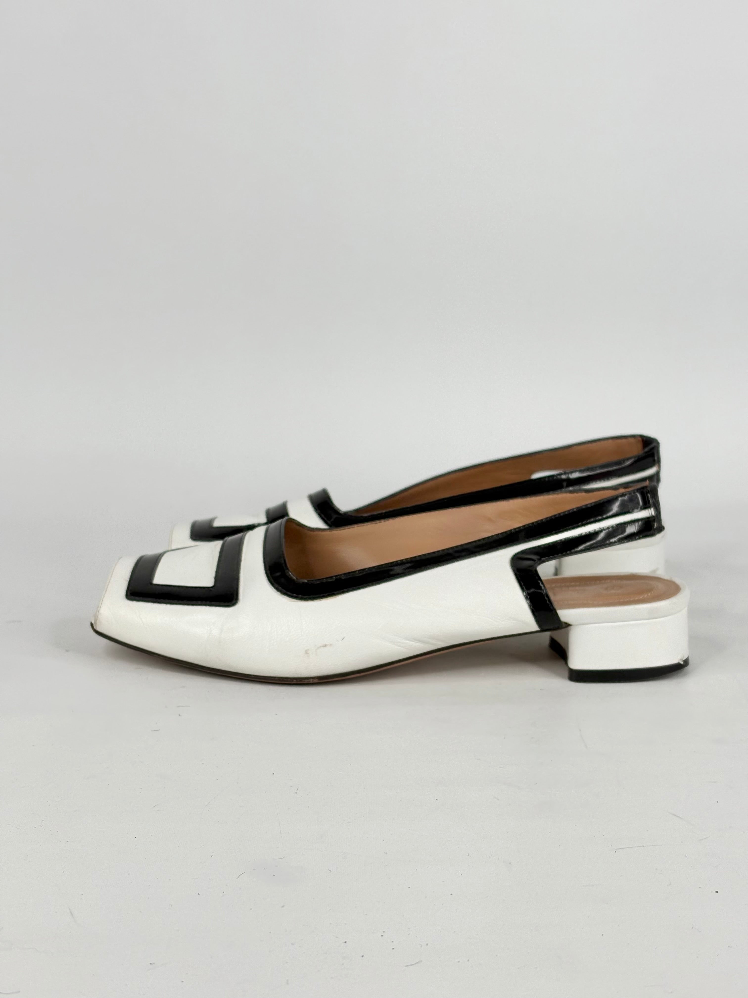 Marni White & Black Leather Geometric Peep-Toe Slingback Sandals - EU37