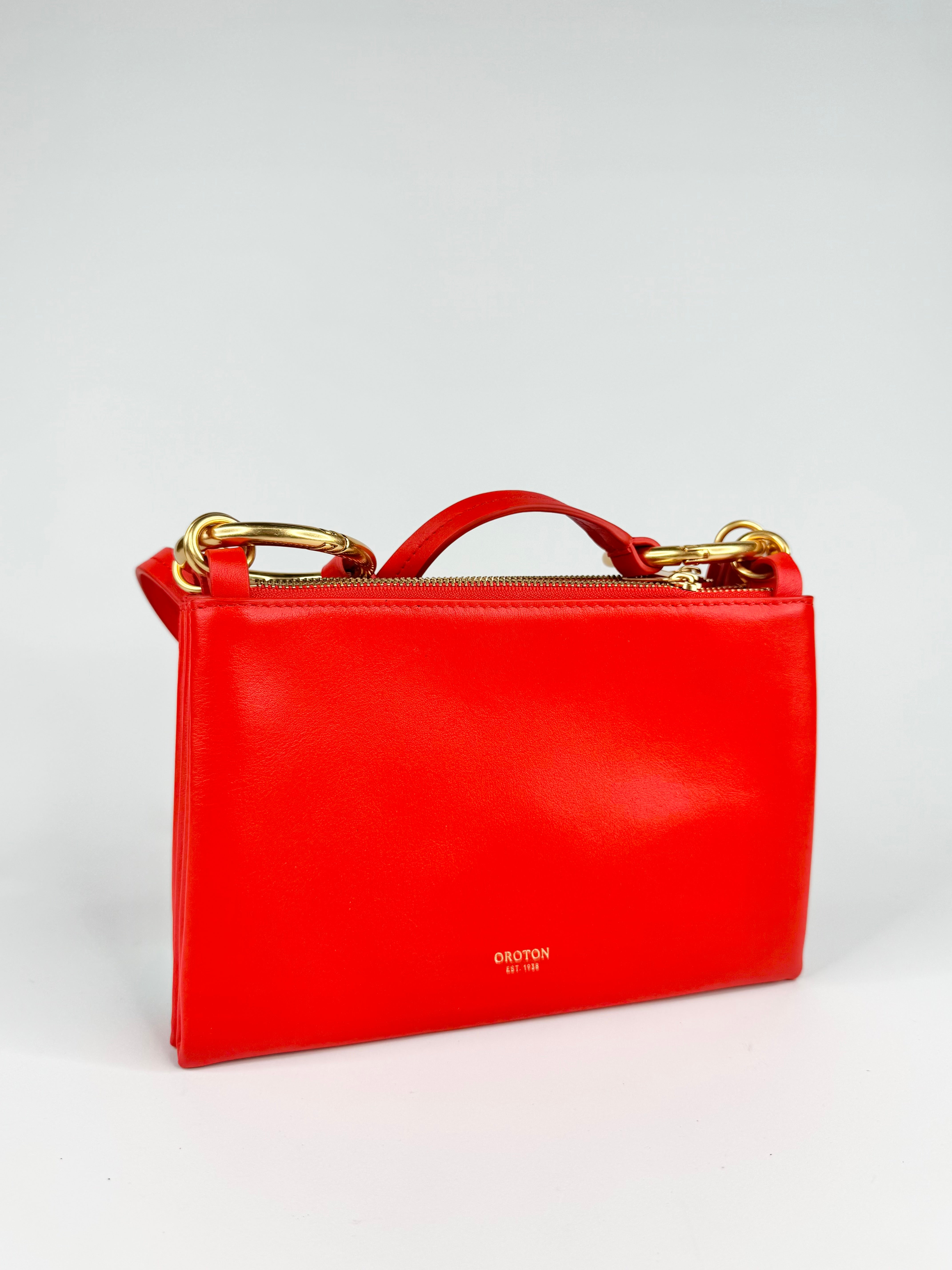 Oroton Chilli Red Smooth Leather Cross Body Bag