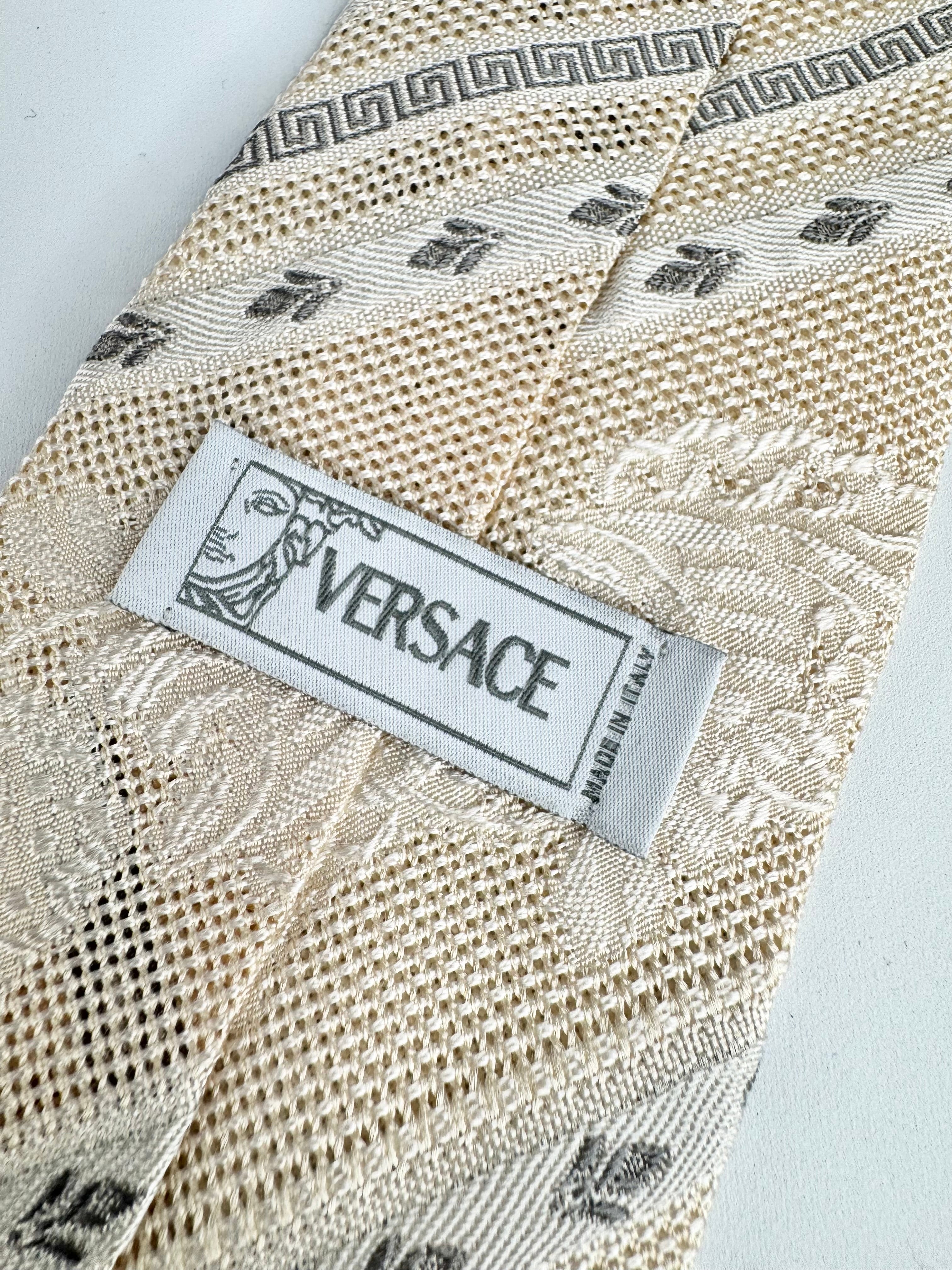 Versace Woven Silk Key Greek Key Pattern Tie