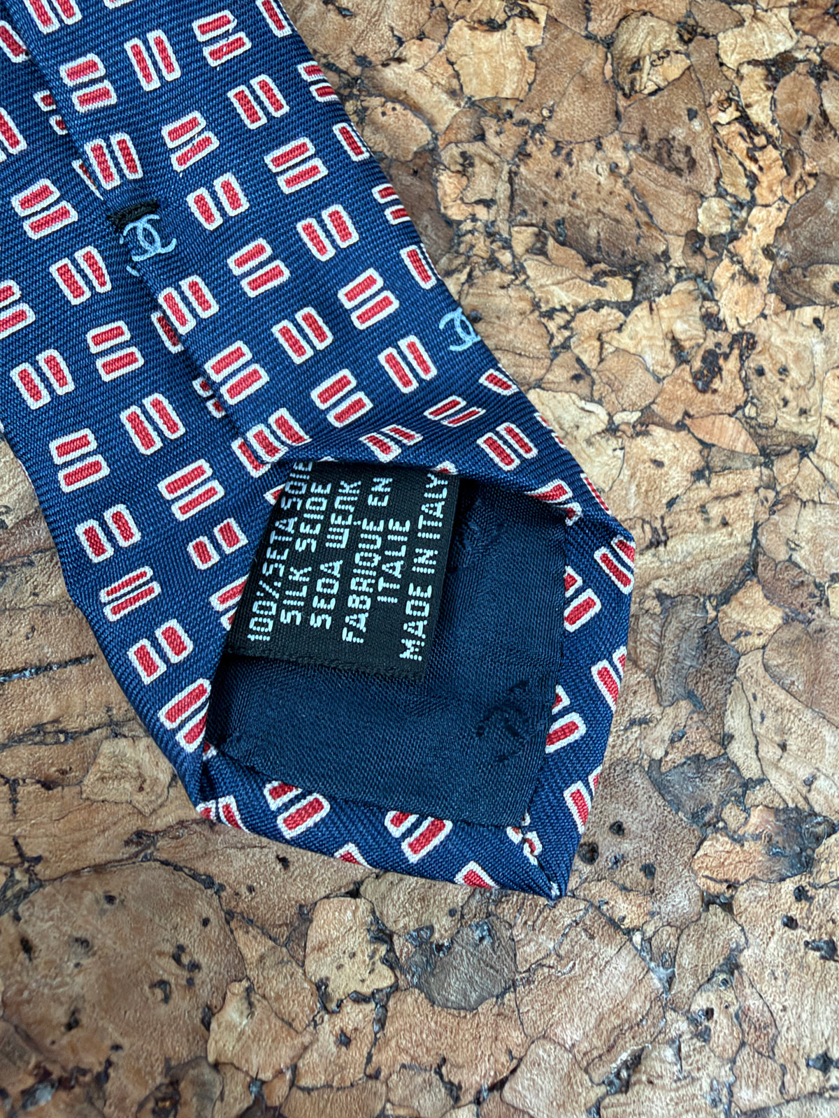 Chanel Navy & Red Patterned Silk Tie