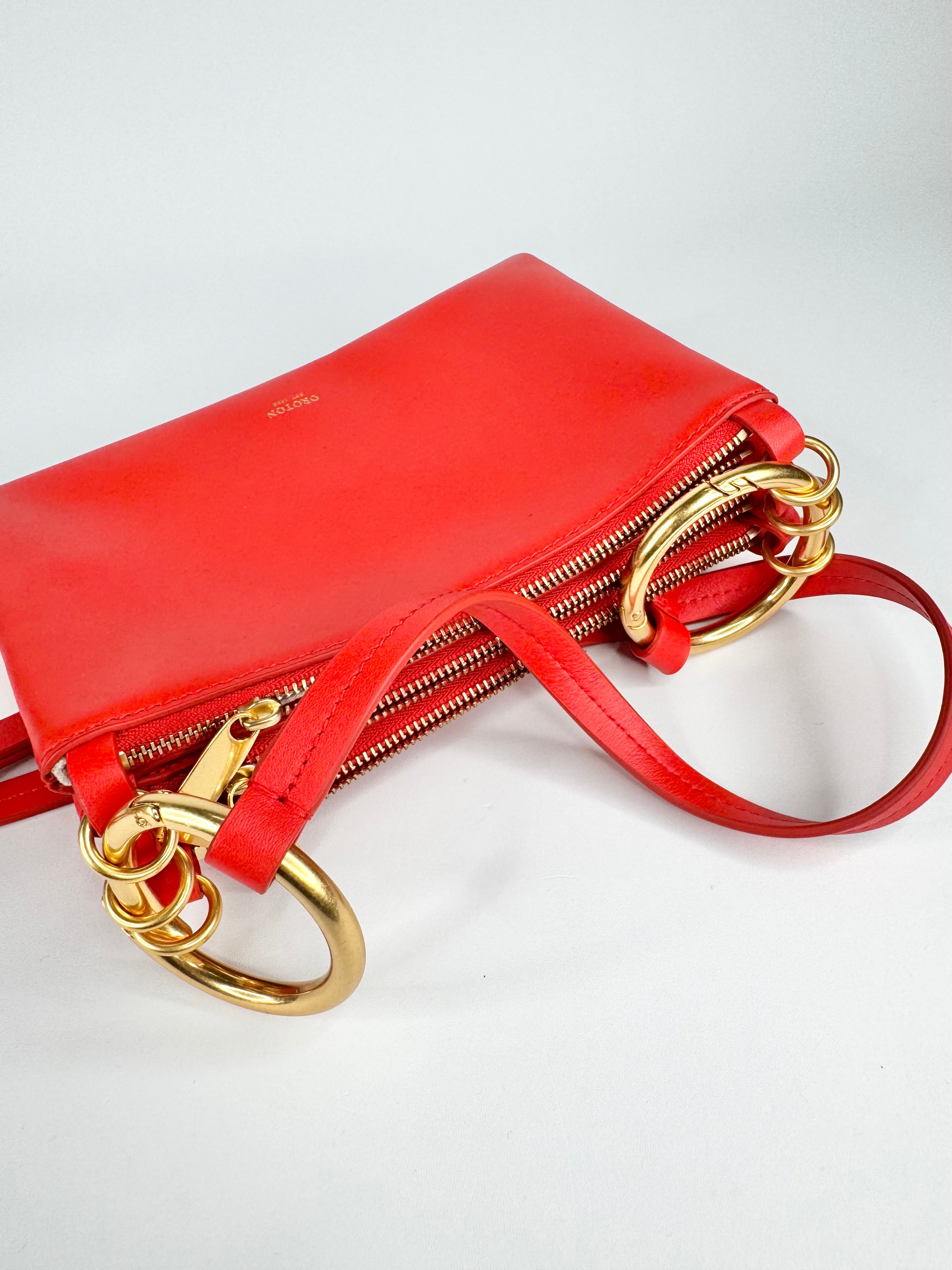 Oroton Chilli Red Smooth Leather Cross Body Bag