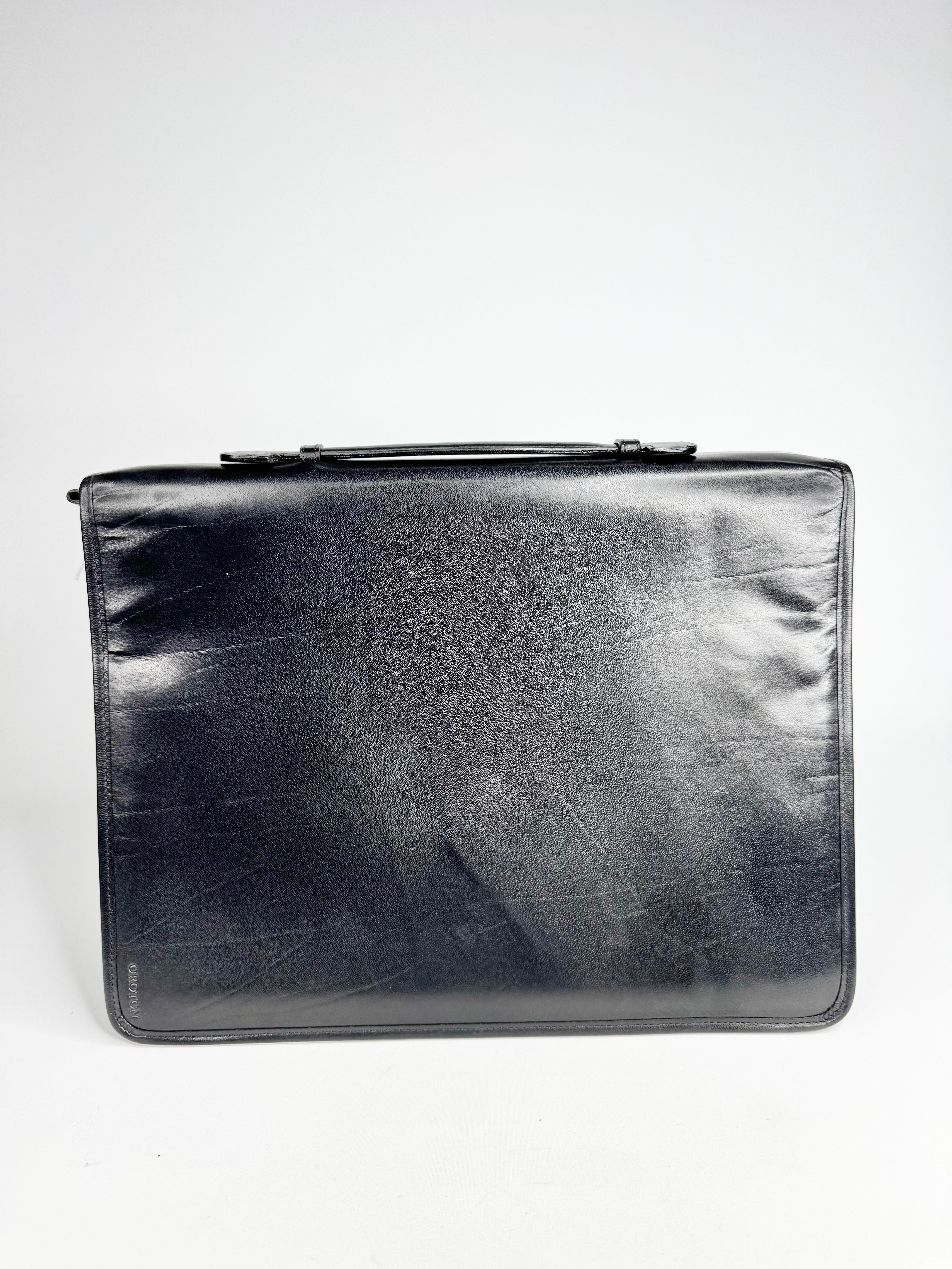 Oroton Black Leather Portfolio Bag