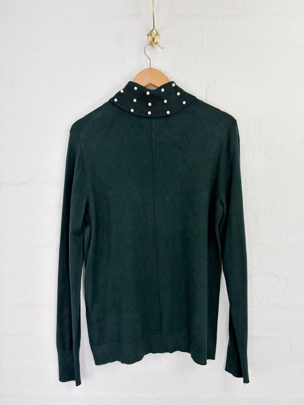Karl Lagerfeld Forest Green Faux Pearl Embellished Turtleneck - AU10/12
