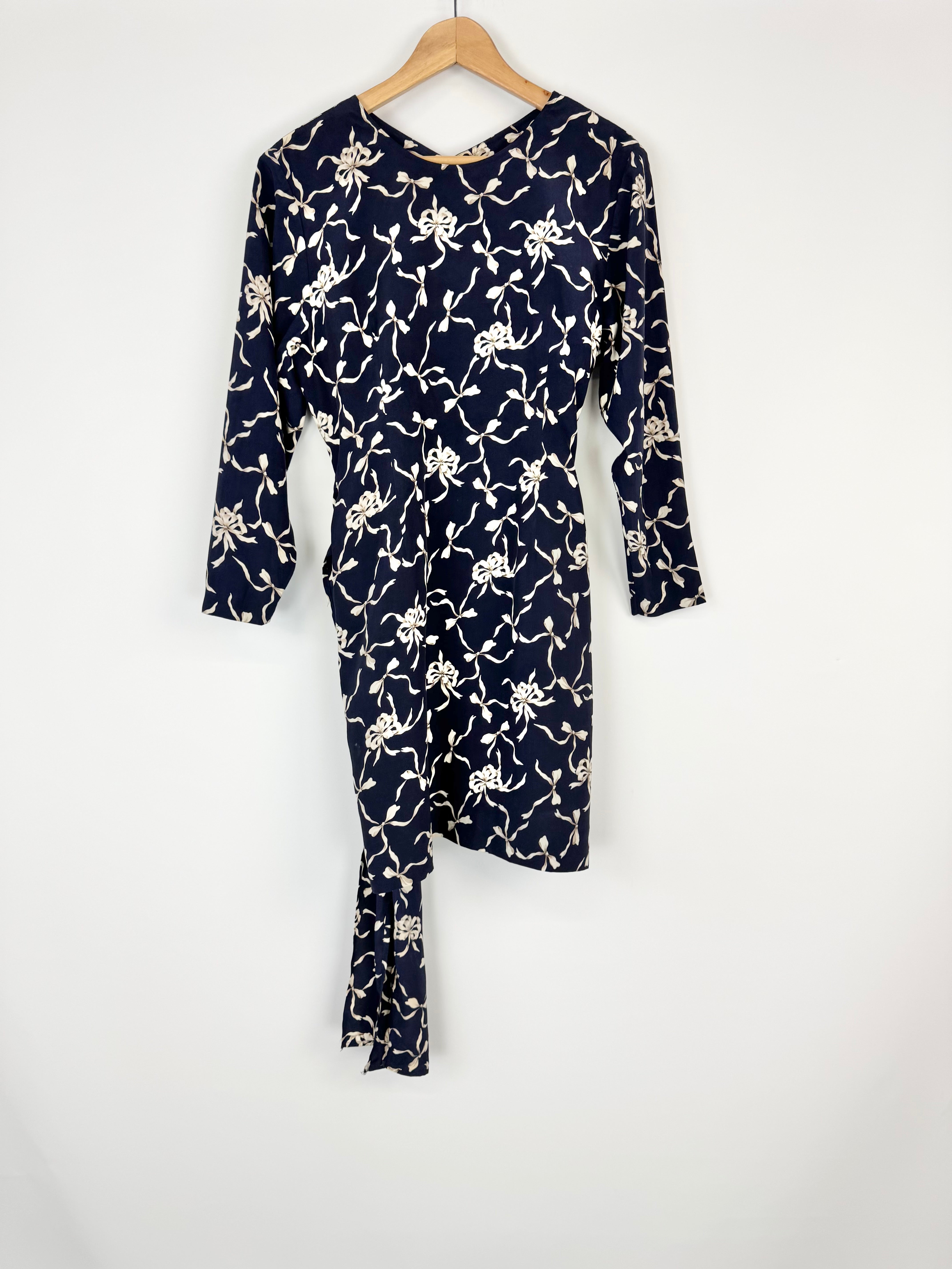 Cynthia Blue Ribbon Patterned Tie Dress - AU12