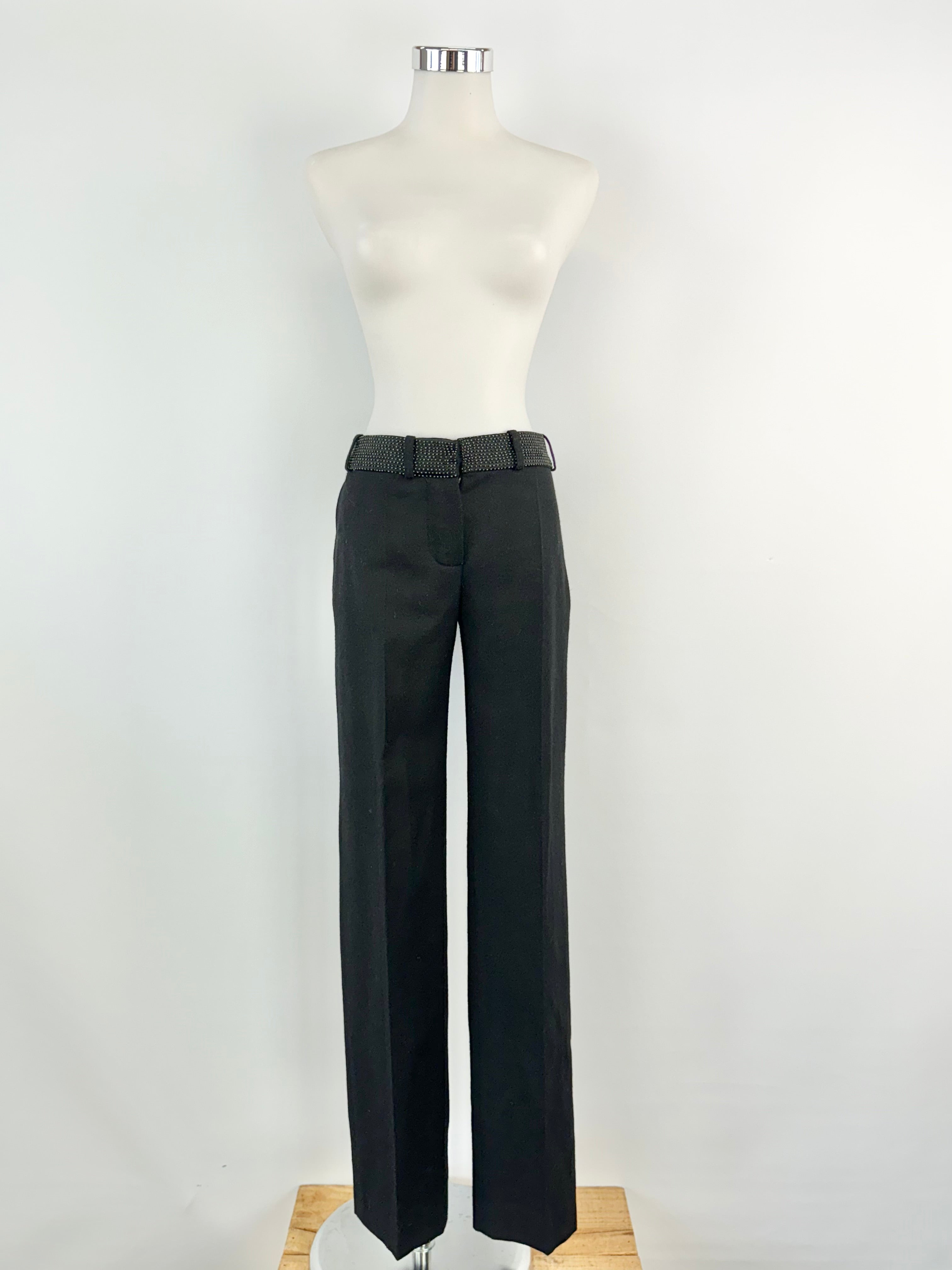 Chloe Black Wool Beaded Waist Slacks - AU10