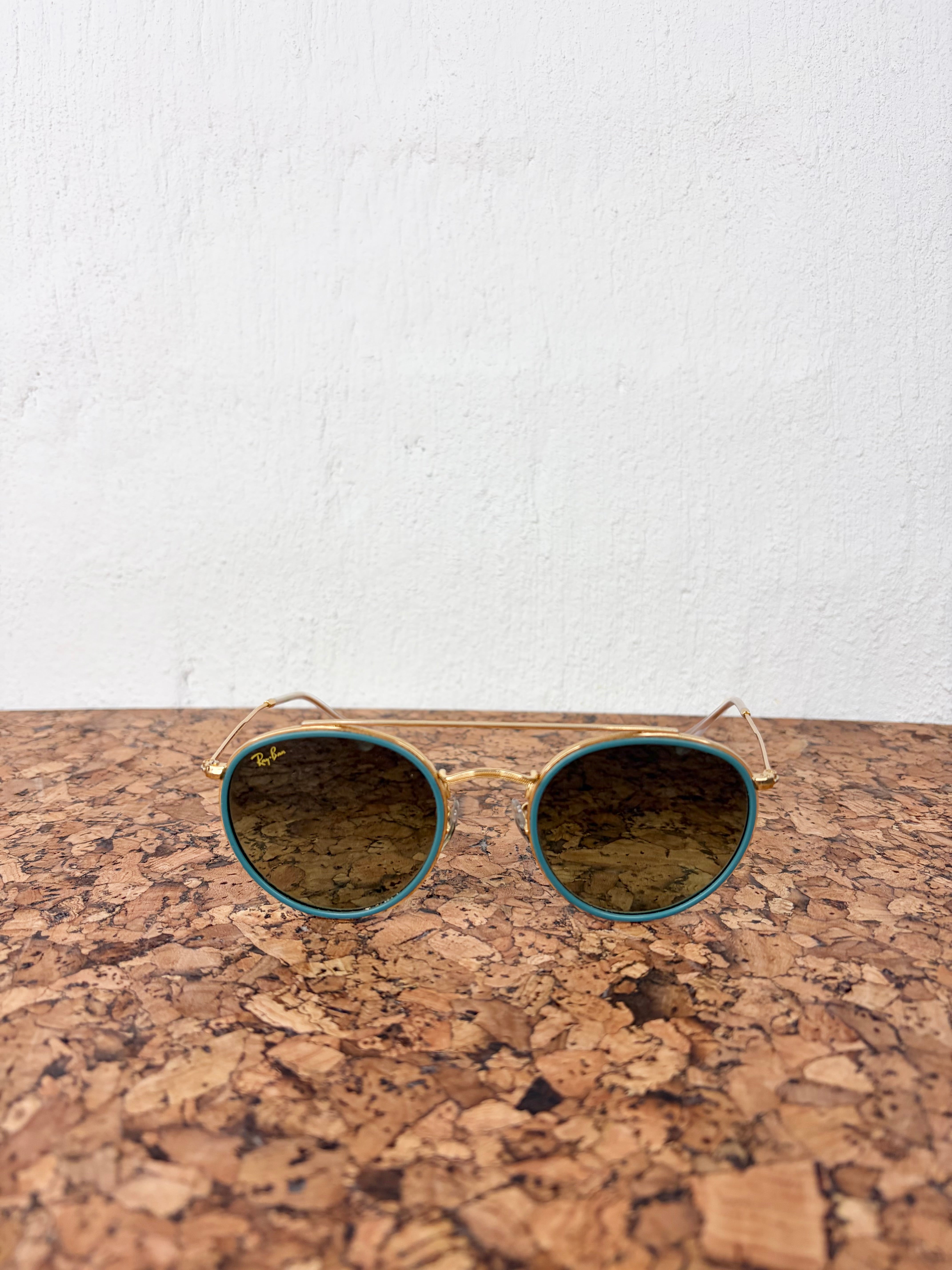 Ray-Ban Round Double Bridge Gold & Blue Sunglasses
