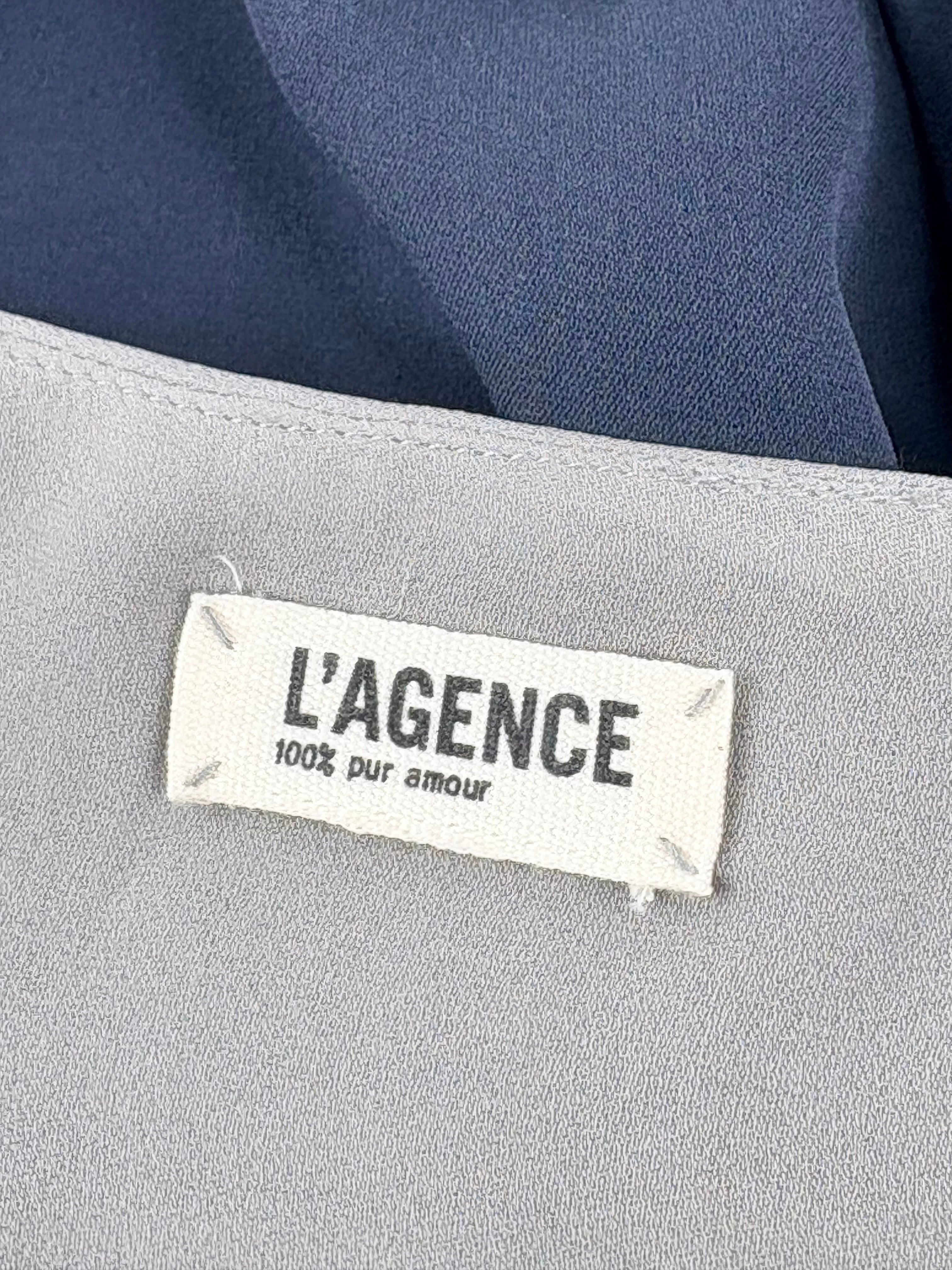 L'Agence Navy Blue & Grey Silk Shift Dress - AU8