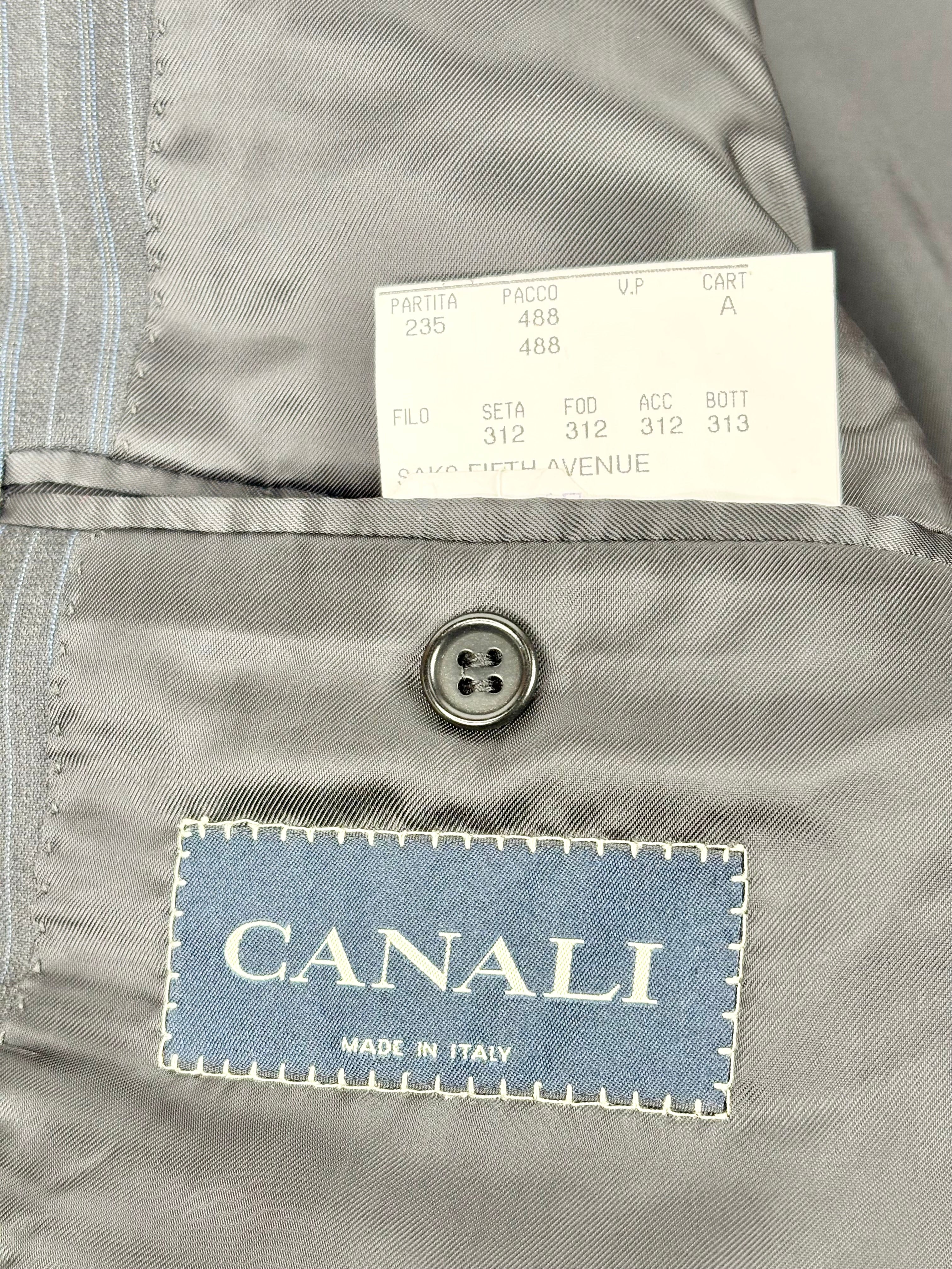 Canali for Saks Fifth Avenue Charcoal Striped Wool 2pc Suit - 52R