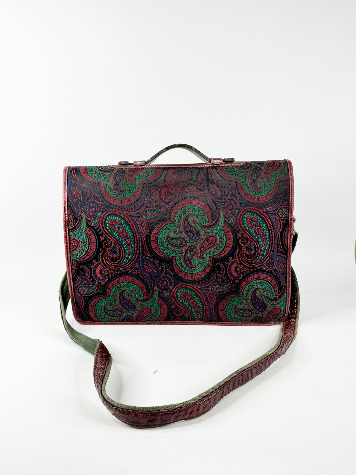 Vintage Burgundy & Forest Green Paisley Patterned Briefcase