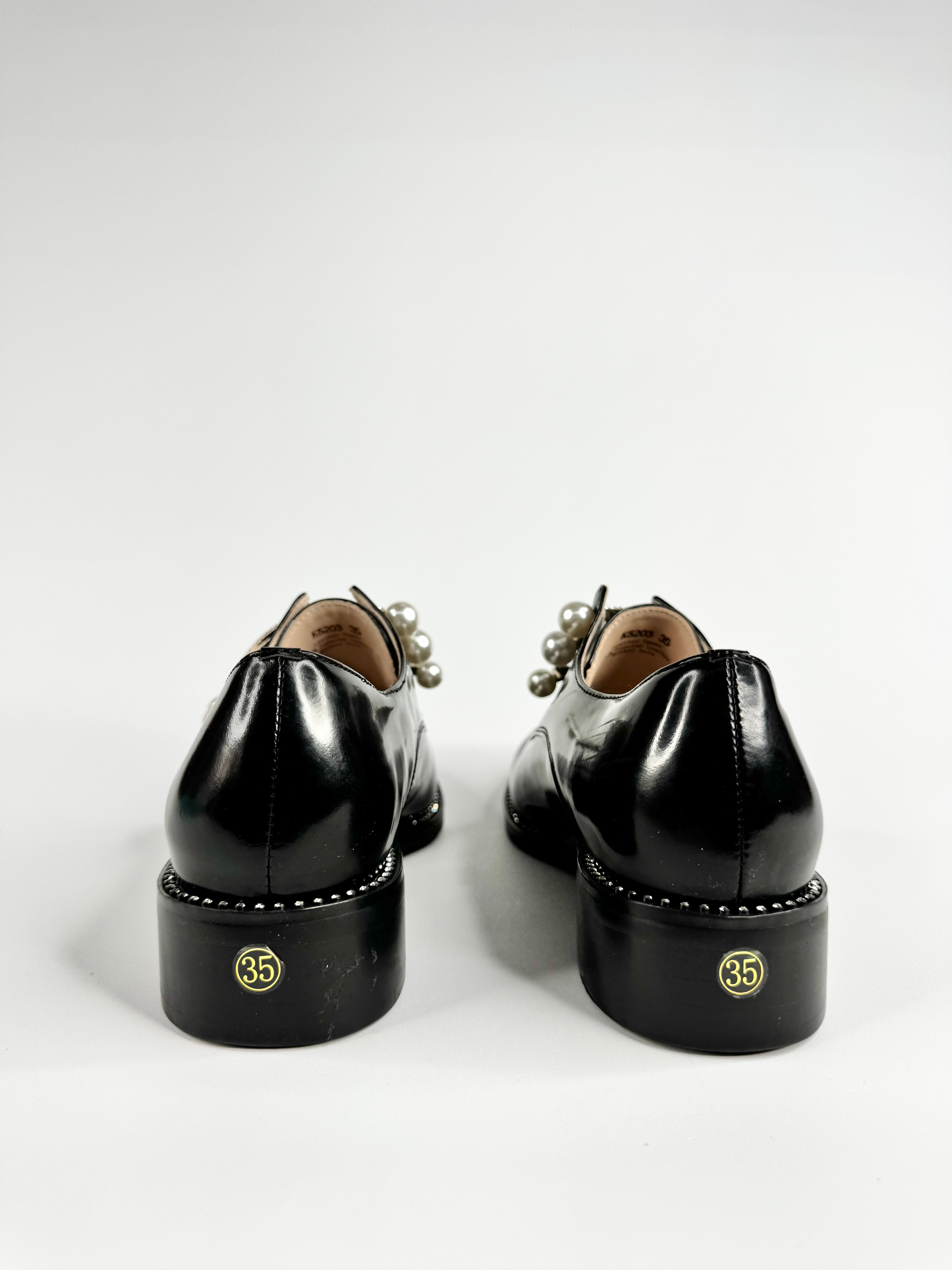 Suttonsnug Black Diamonte & Faux Pearl Embellished Loafers - EU35
