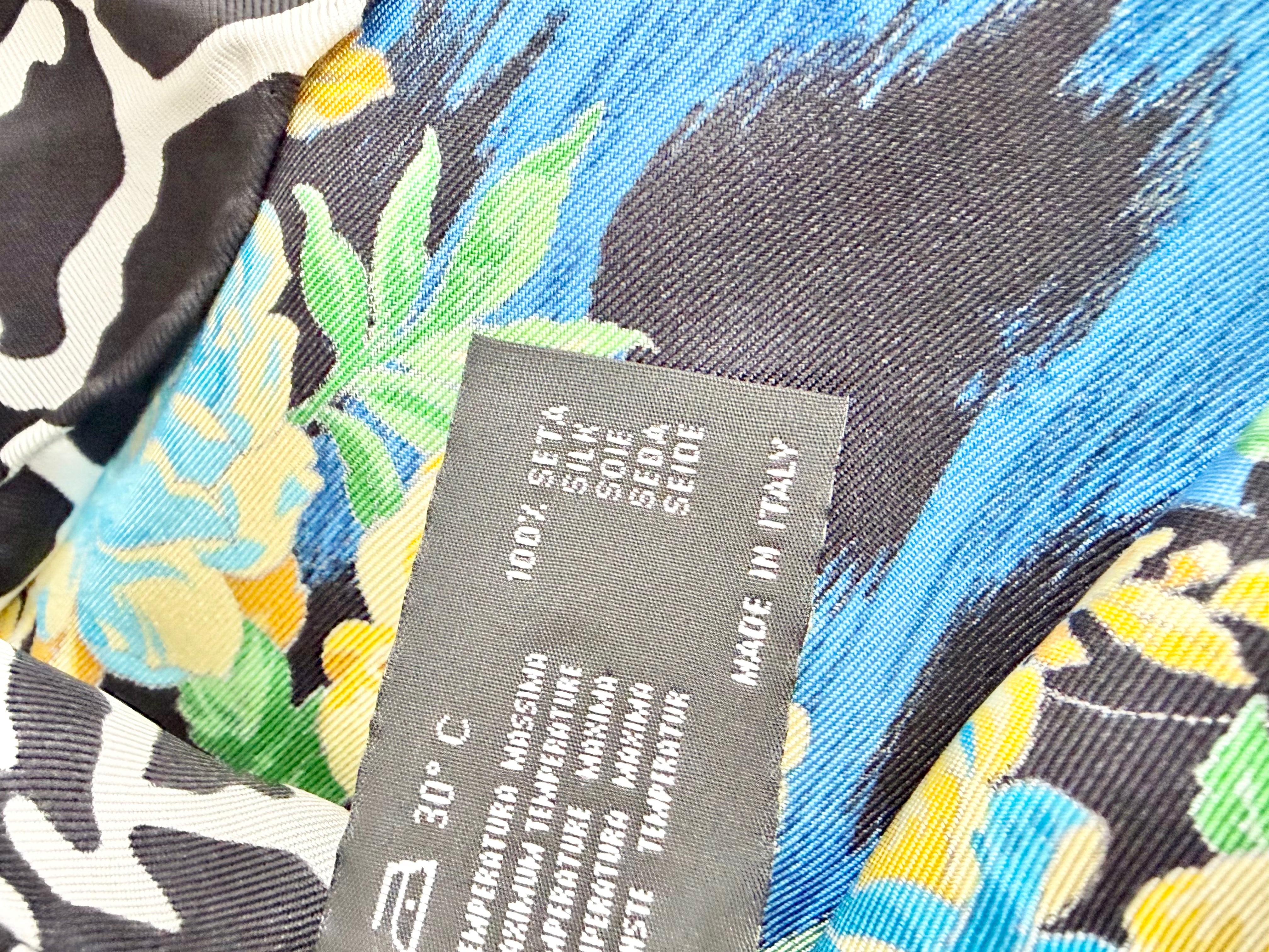 Versace Black Gold & Blue Leopard Print & Brocade Patterned Hand-Rolled Silk Scarf