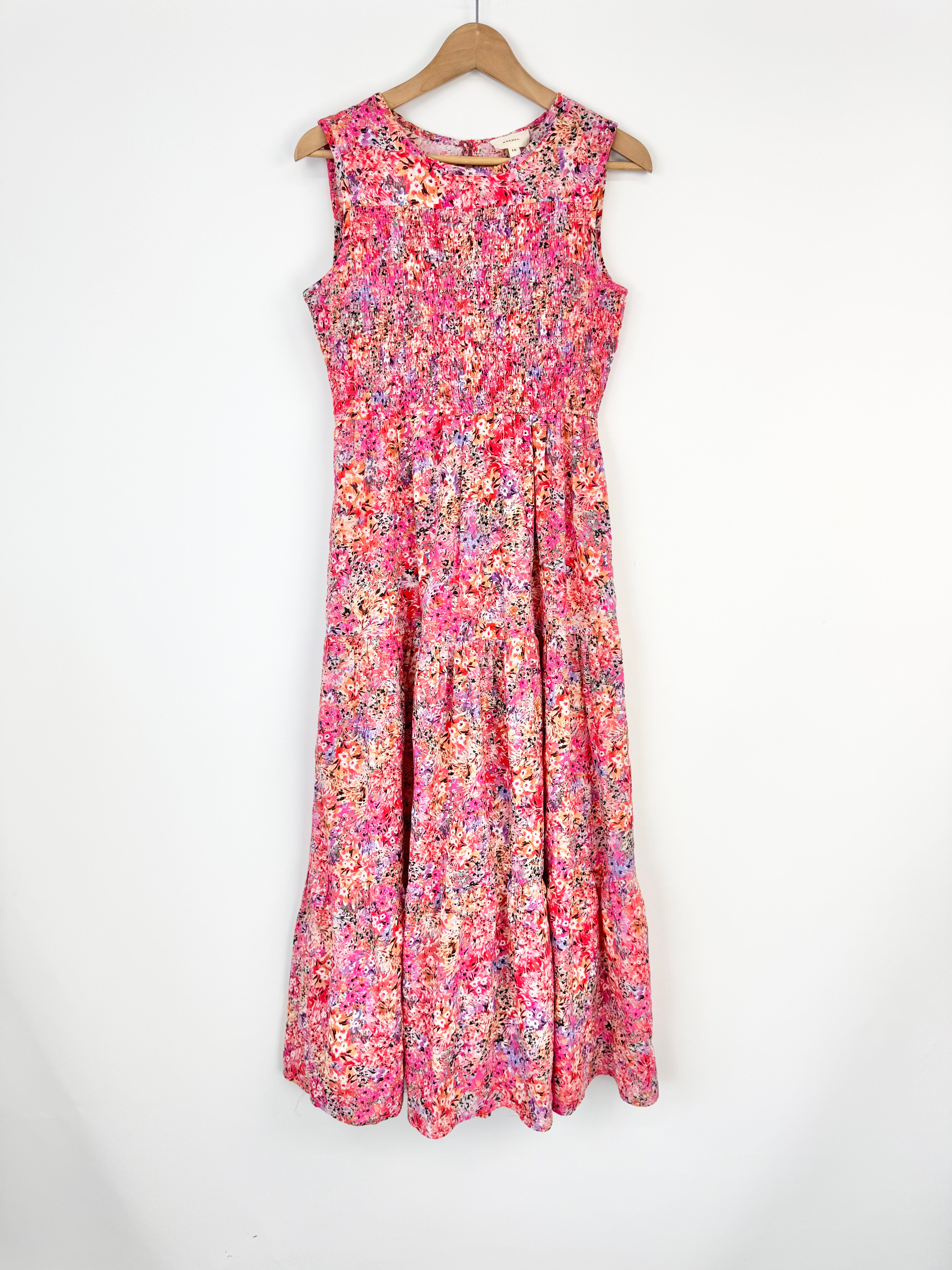 Kachel Pink Floral Shirred Bust Dress - AU10