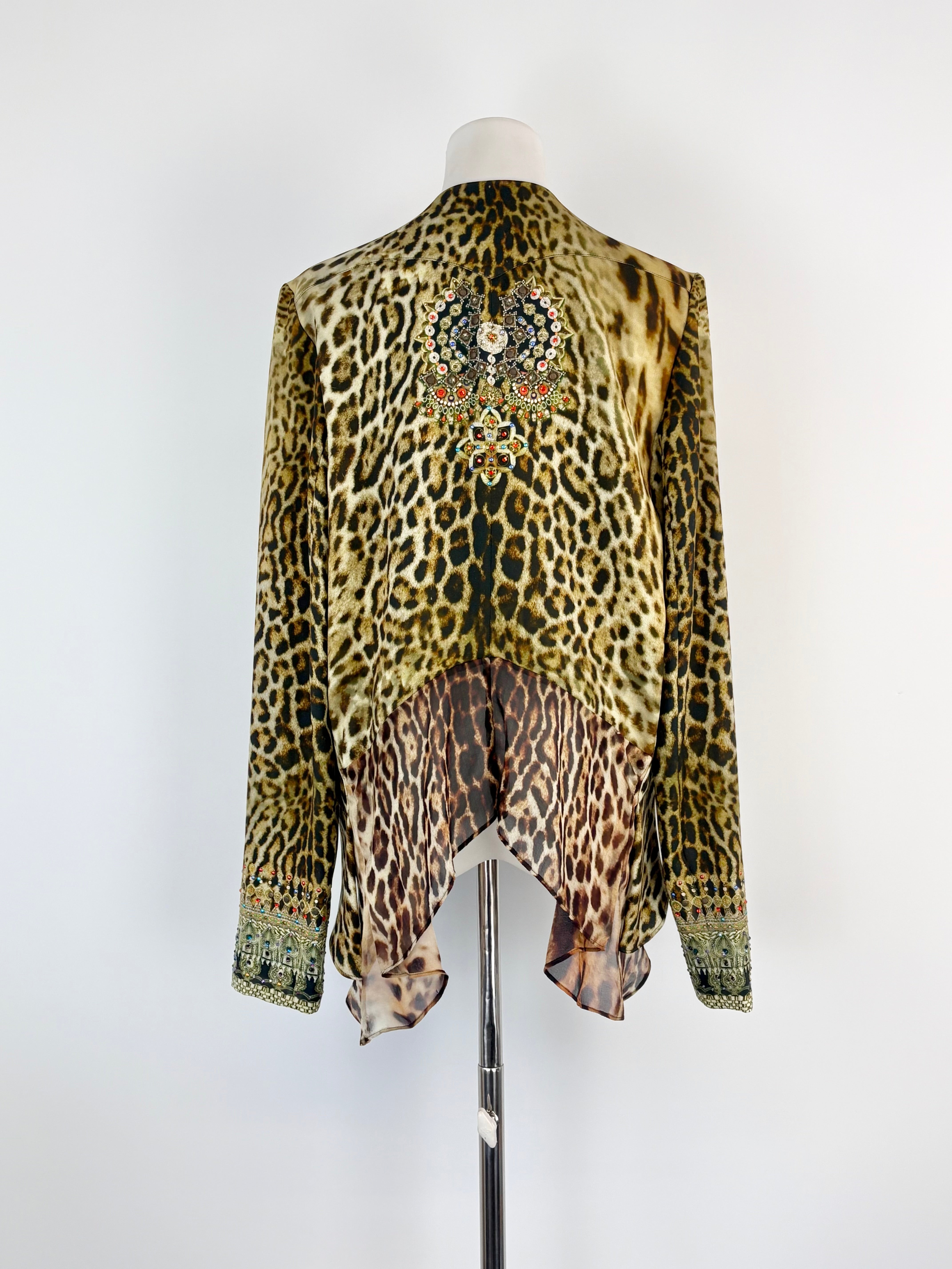 Camilla Silk-Blend Leopard Print Embellished Lapel Jacket - AU10