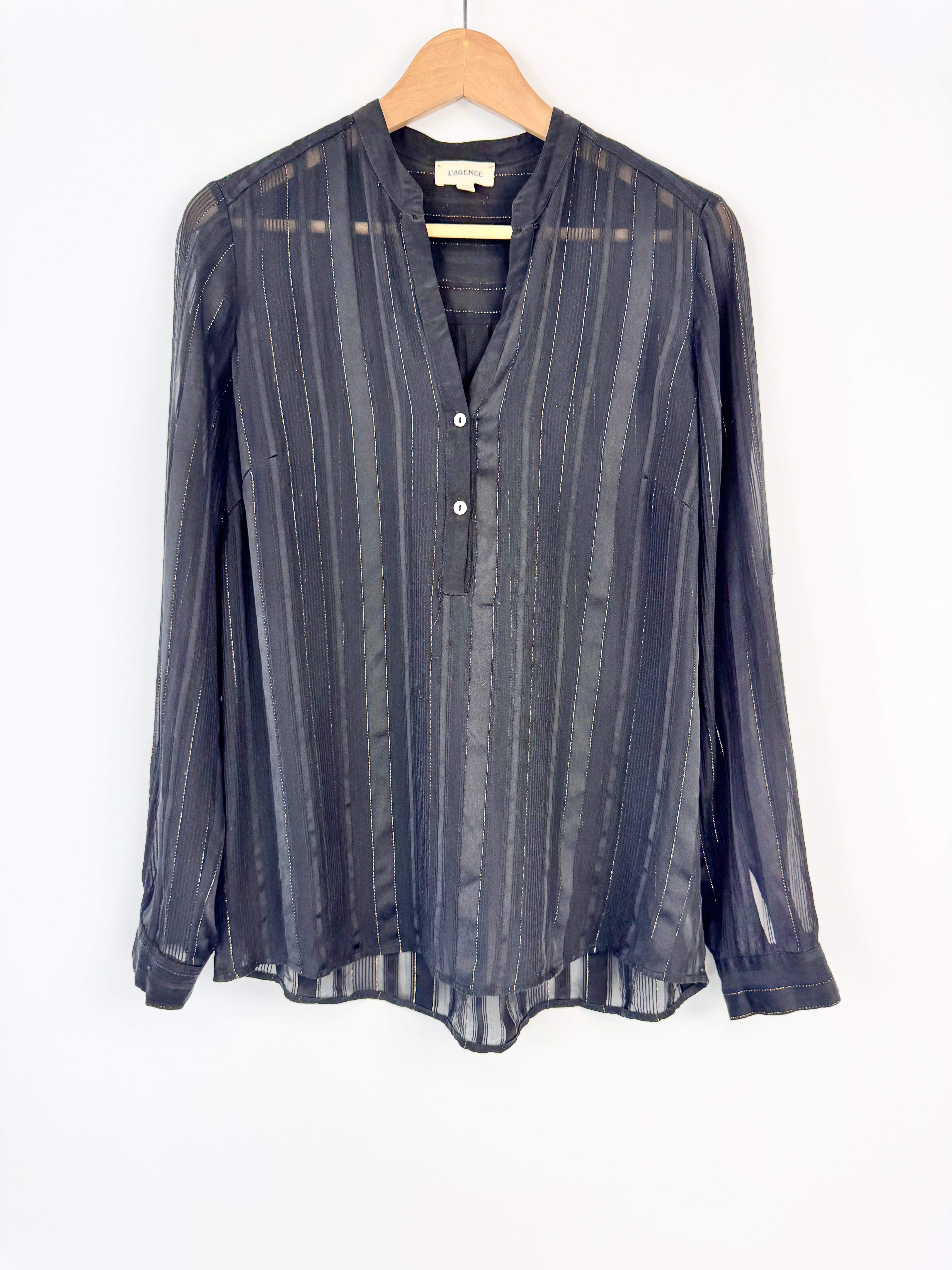 L'Agence Sheer Black & Gold Silk Blouse - AU10