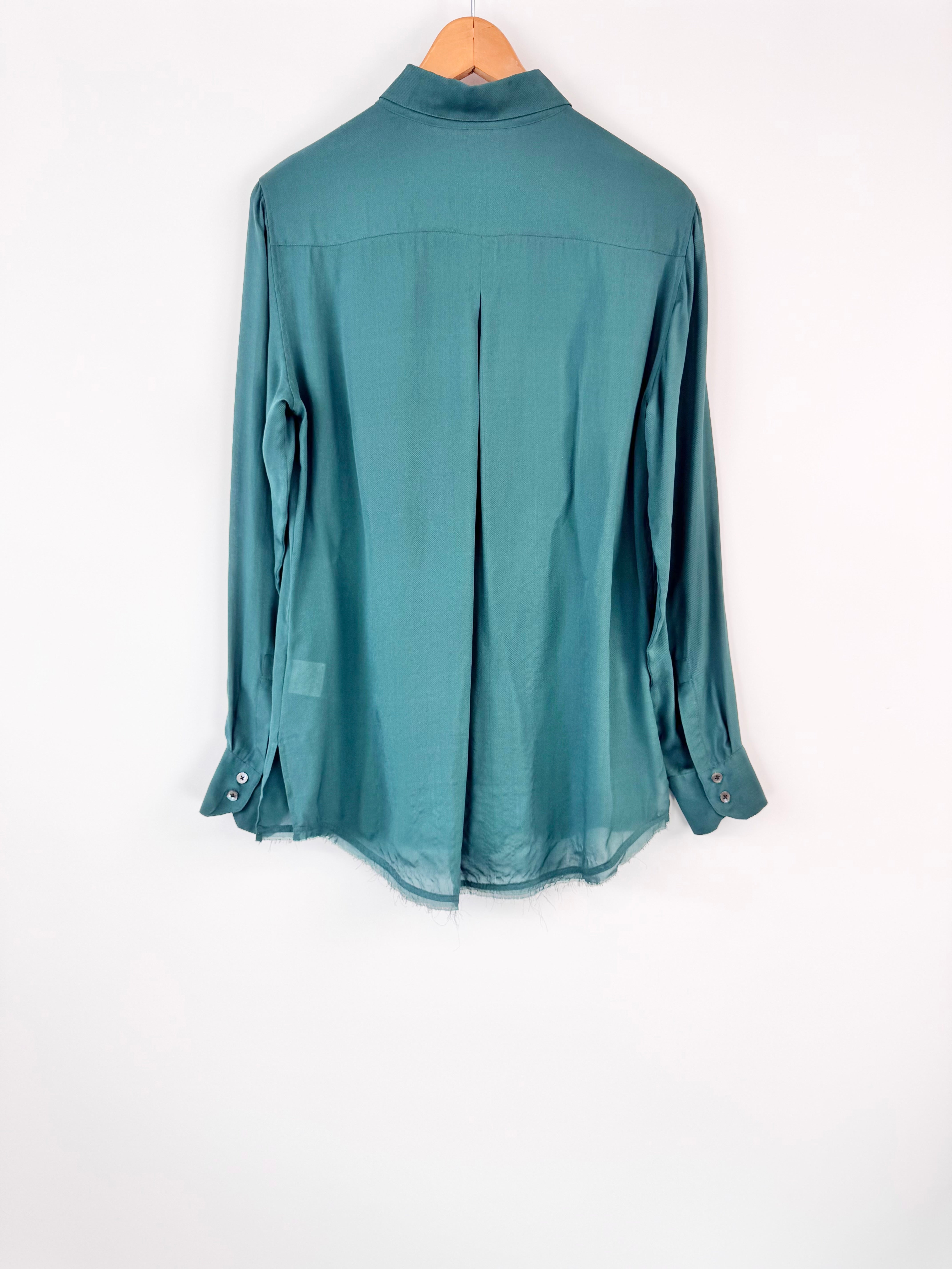 Husk Green Silk Long Sleeve Blouse - AU12
