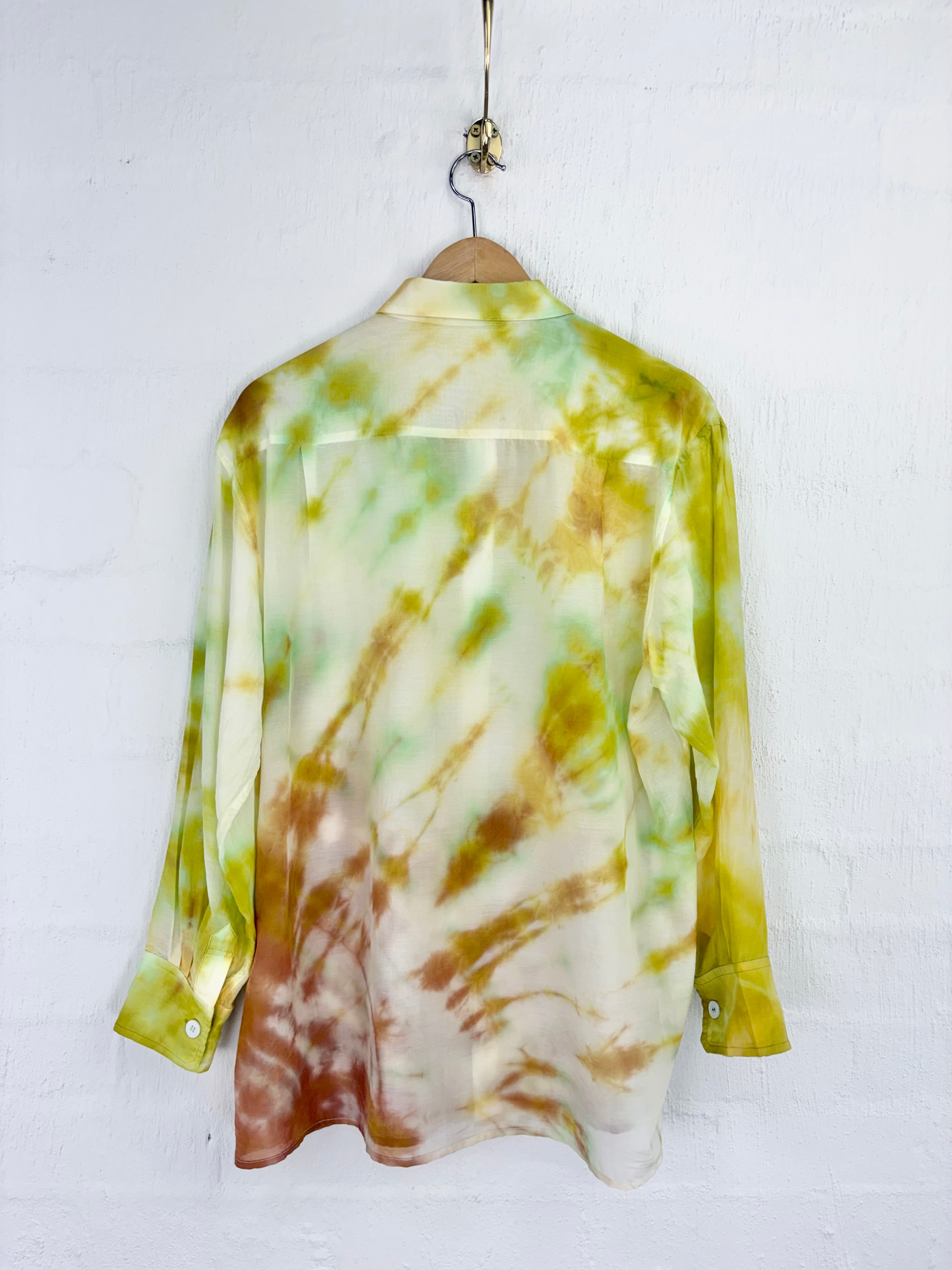 Luuda Pale Green & Yellow Tie-Dyed Silk & Cotton Shirt - AU10/12
