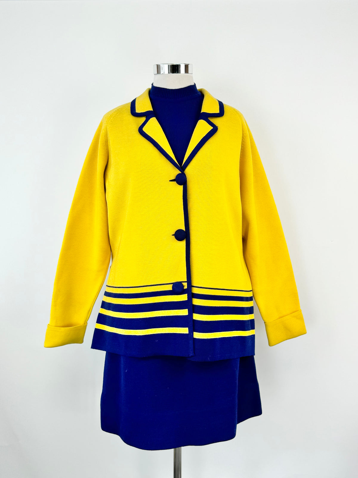 Vintage Hand Made Blue & Yellow Three Piece Suit - AU12/14