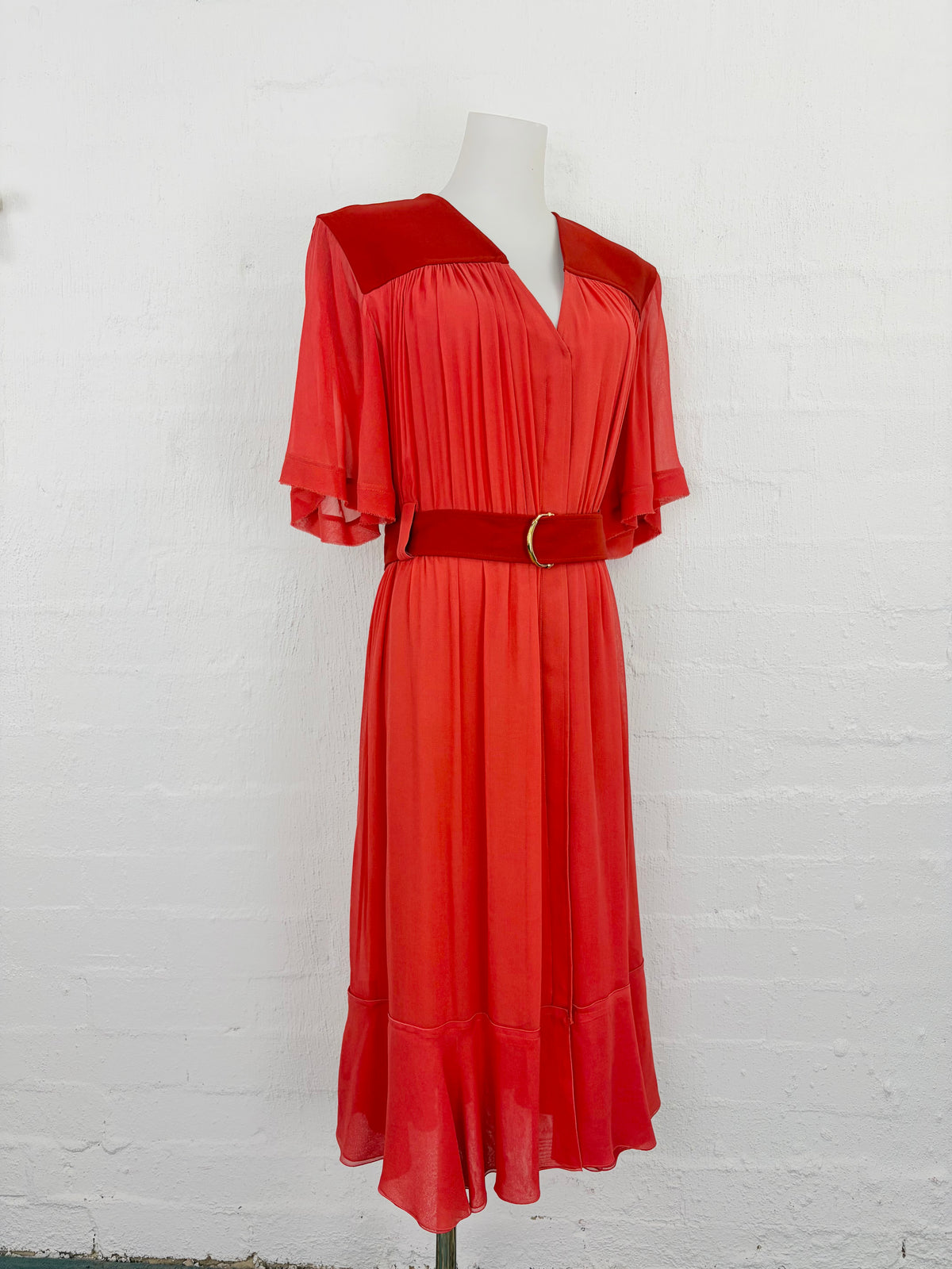 Chloé Sepia Orange Romantic Belted Crepe Dress NWT - AU10