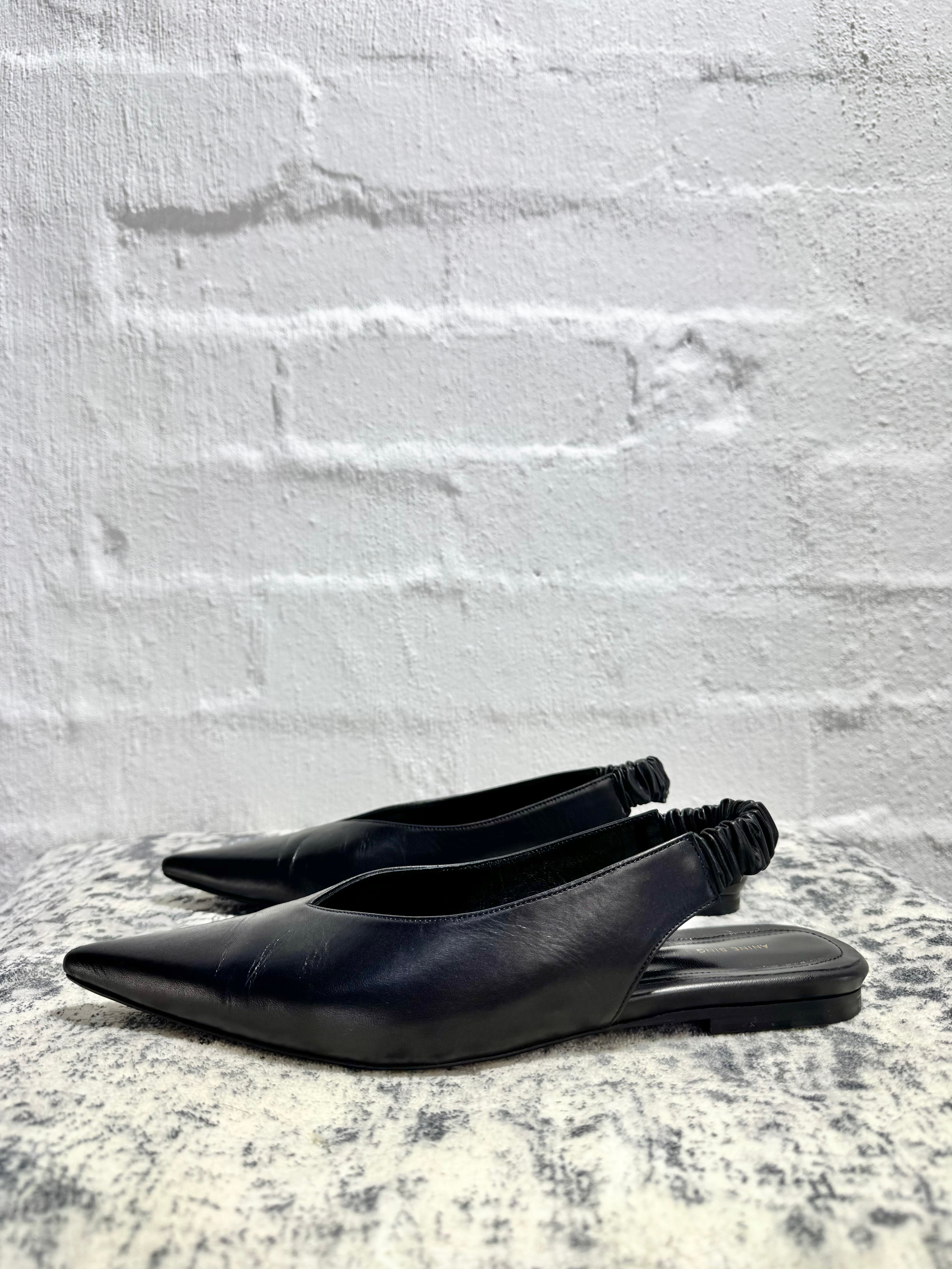 Anine Bing Black Pointed Toe Sling Backs - EU38