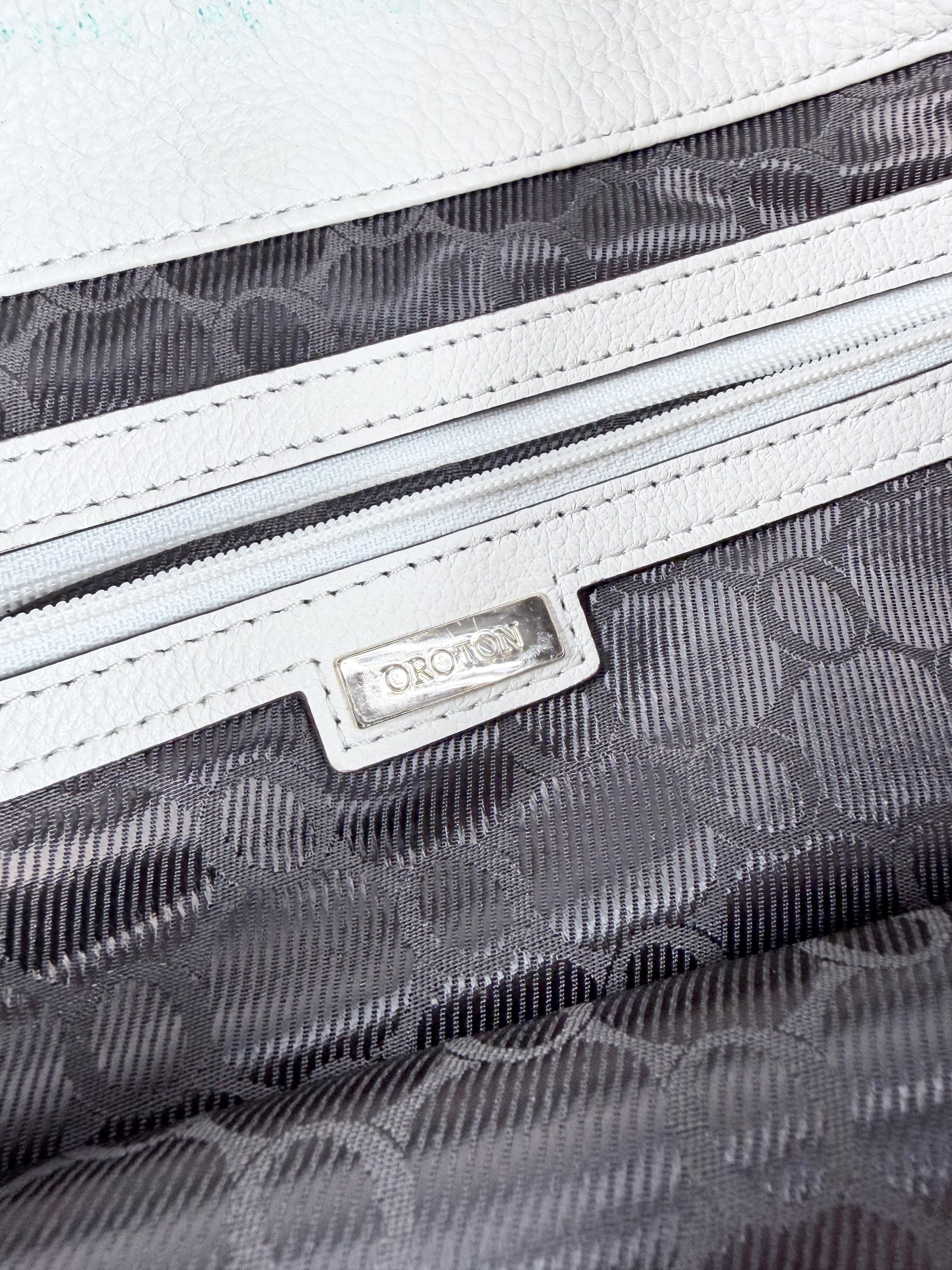 Oroton White Grained Leather Shoulder Bag