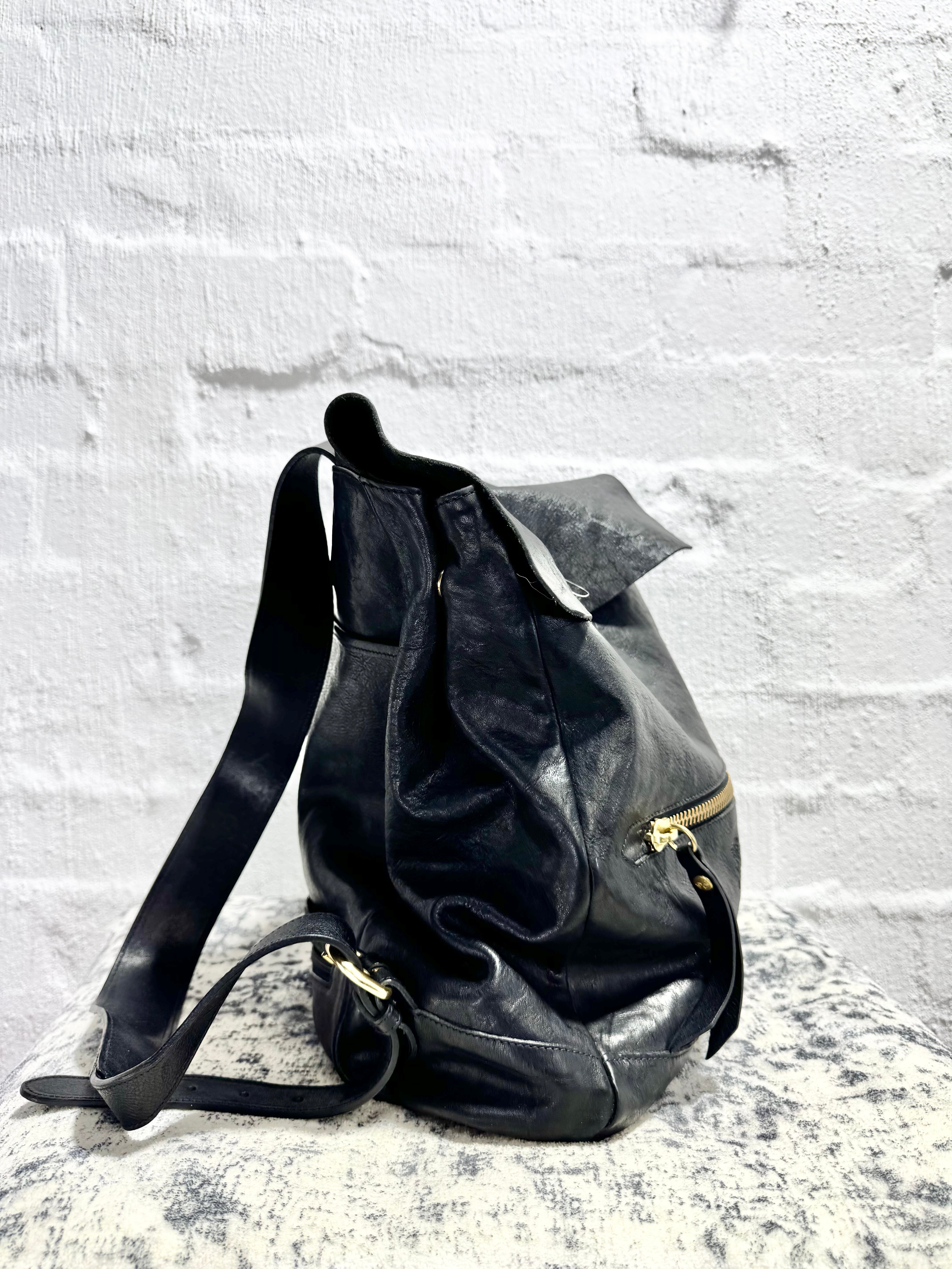 Il Bisonte Black Leather Backpack