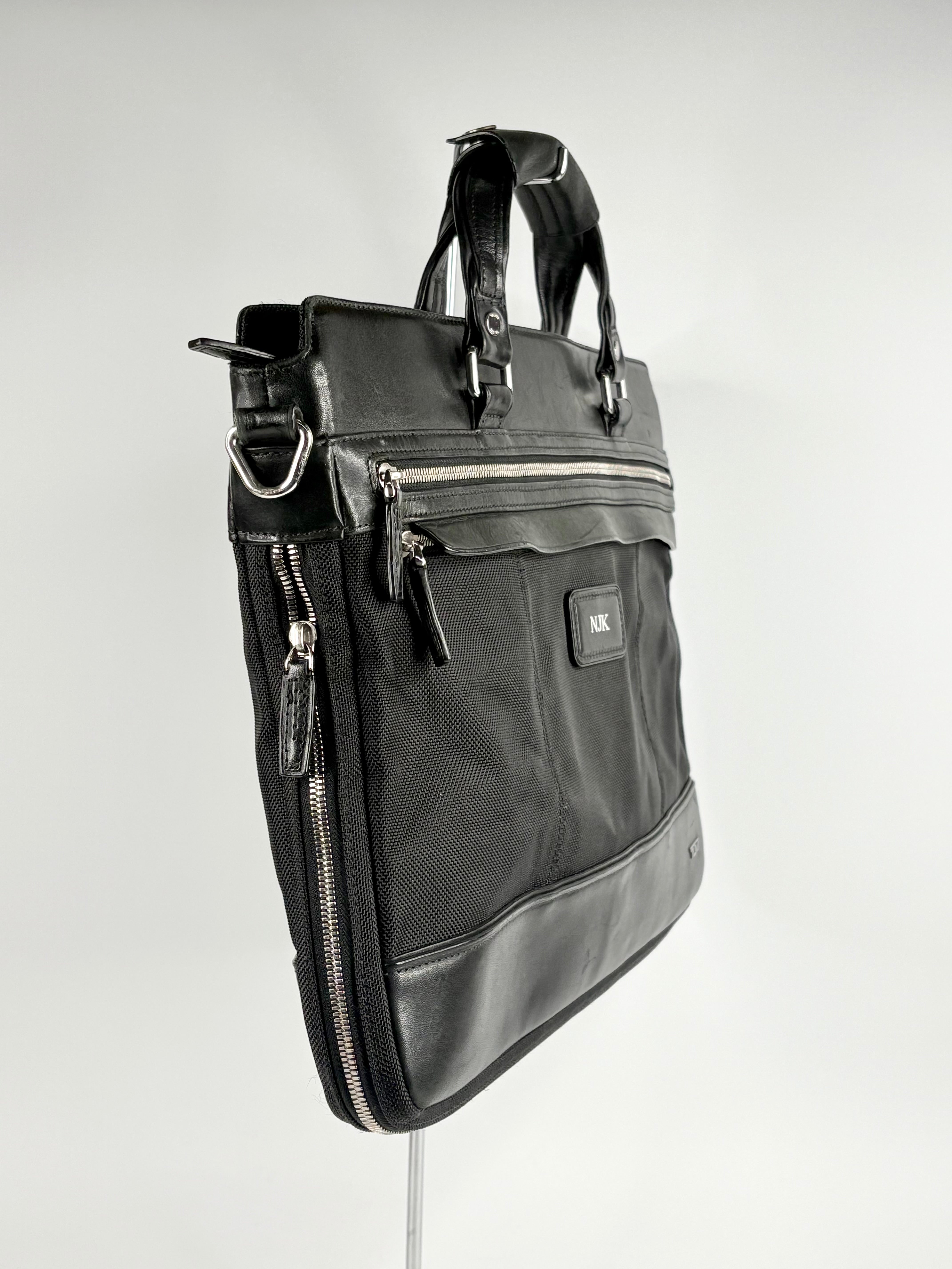 Tumi Black Leather & Mesh Combo Messenger Briefcase