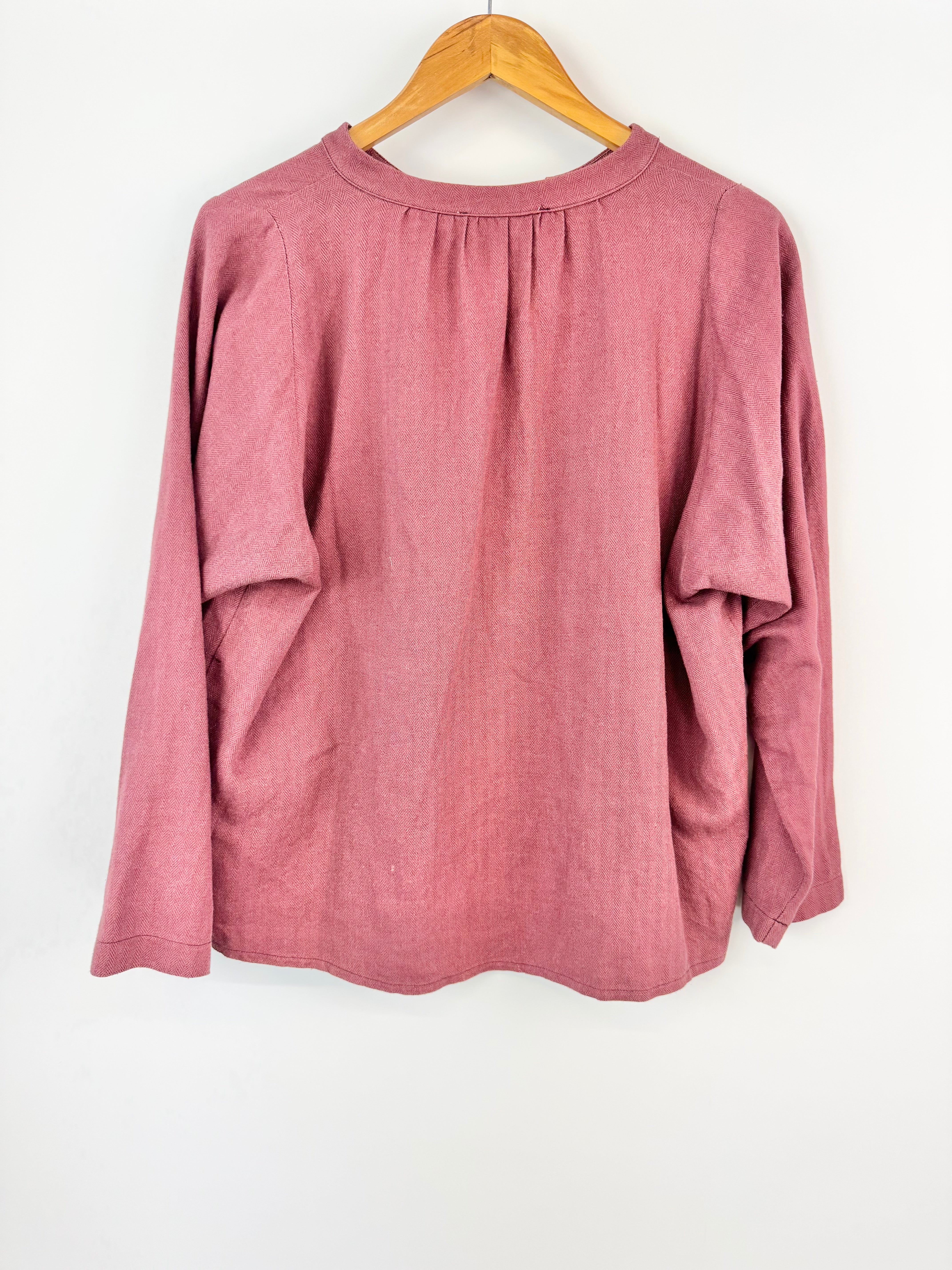 DOT&HERBEY MUTED PLUM HERRINGBONE WEAVE LONG SLEEVE TOP - AU12
