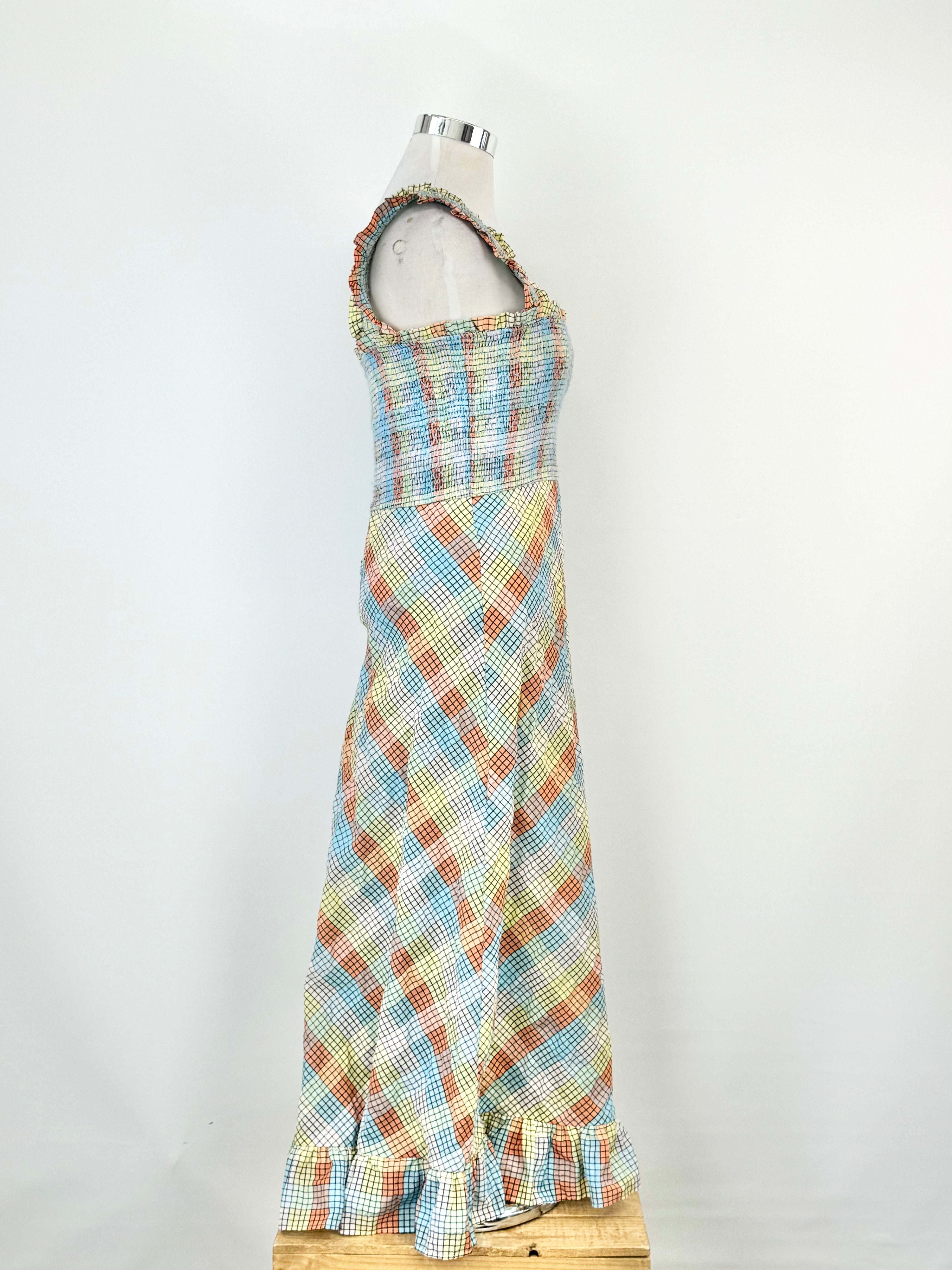 Ganni Pastel Plaid Seersucker Maxi Dress - AU12