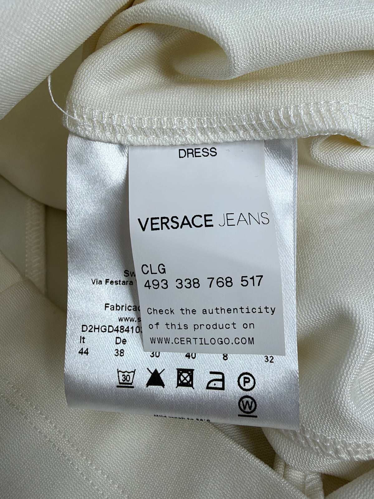Versace Jeans Ivory Fitted Long Sleeve Bodycon Dress - AU10/12
