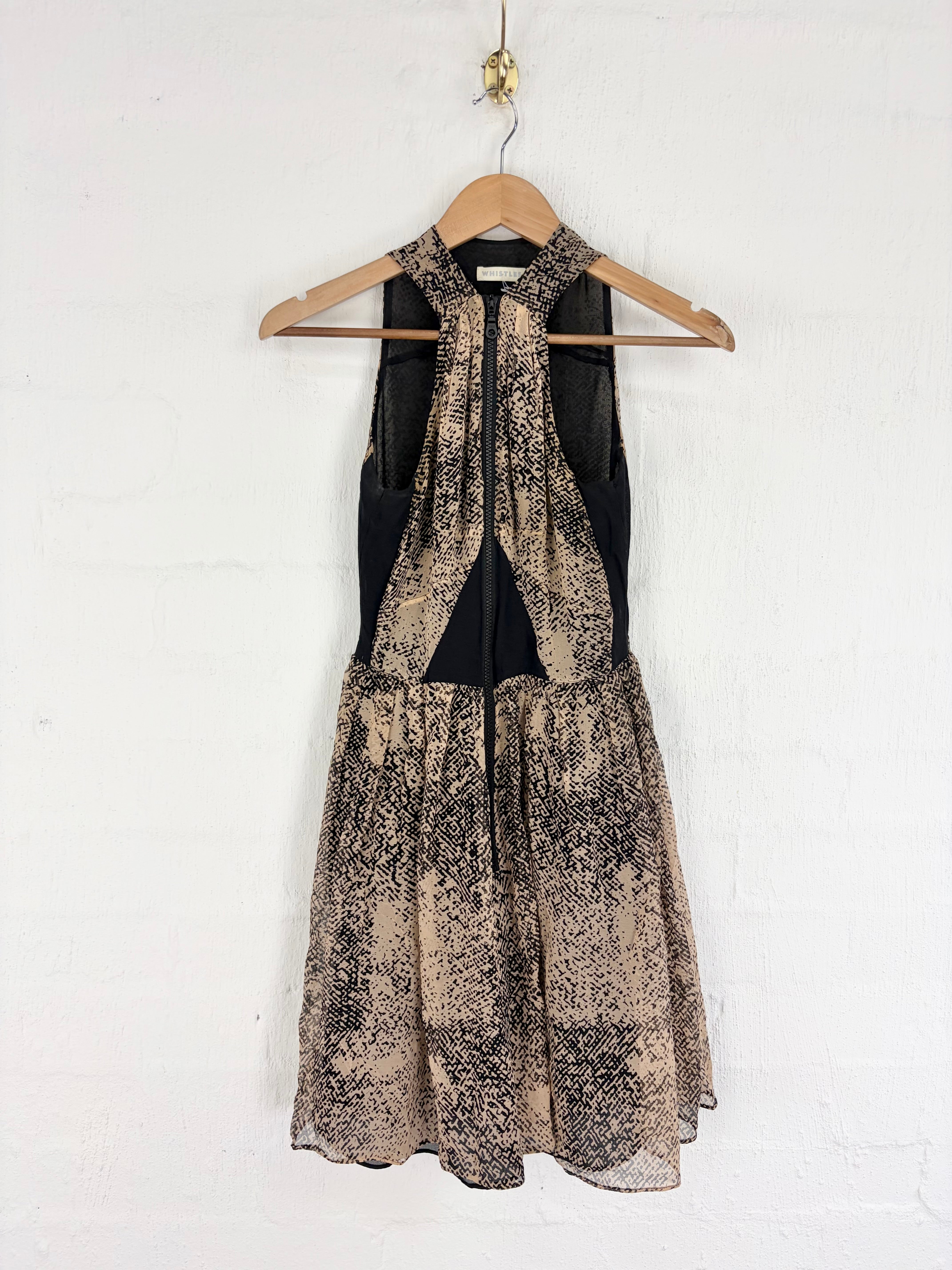 Whistles Beige & Black Pattern Sleeveless Silk Dress - AU10