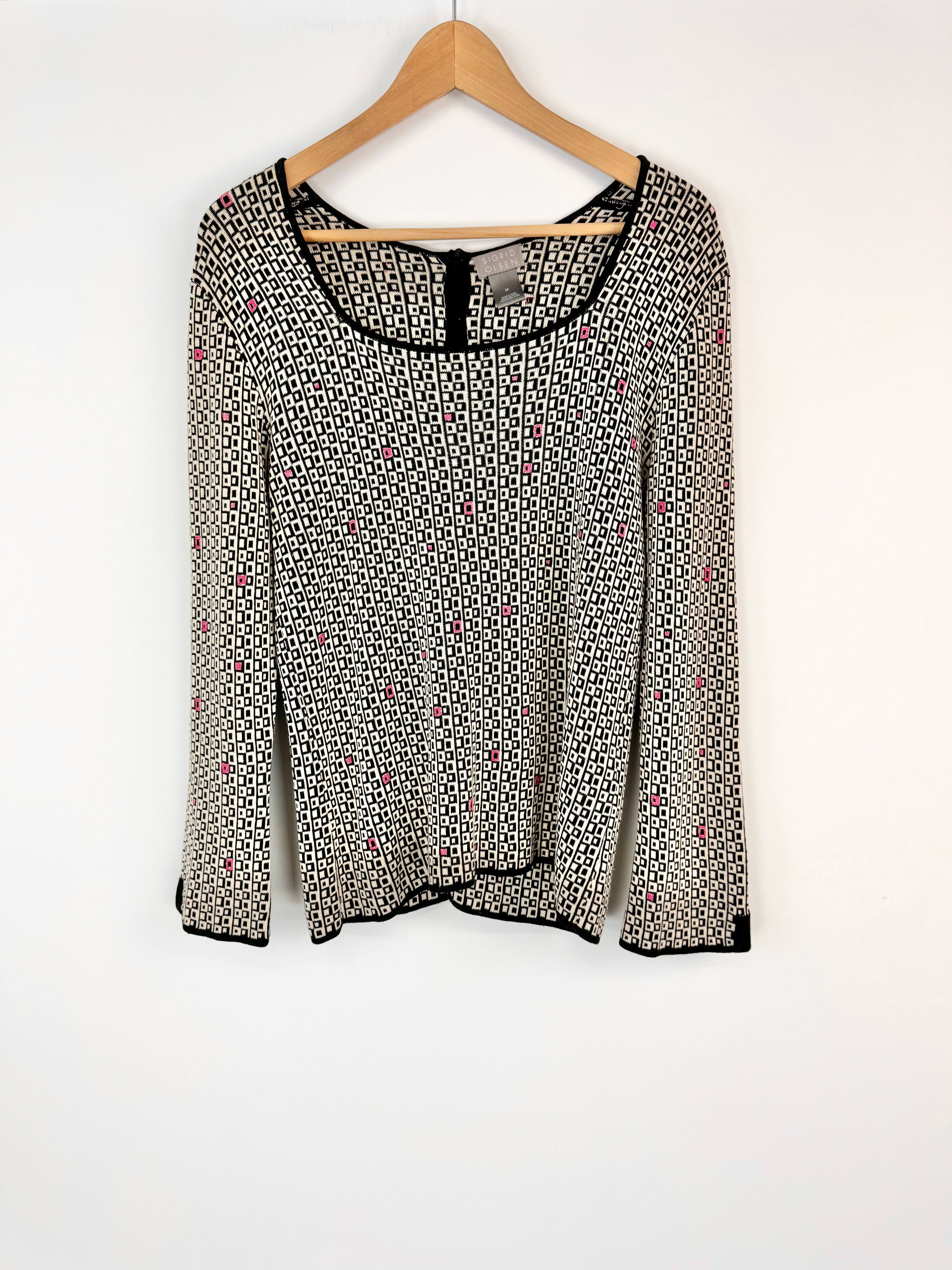 Sigrid Olsen Black & White Patterned Silk Blend Jumper - AU10/12