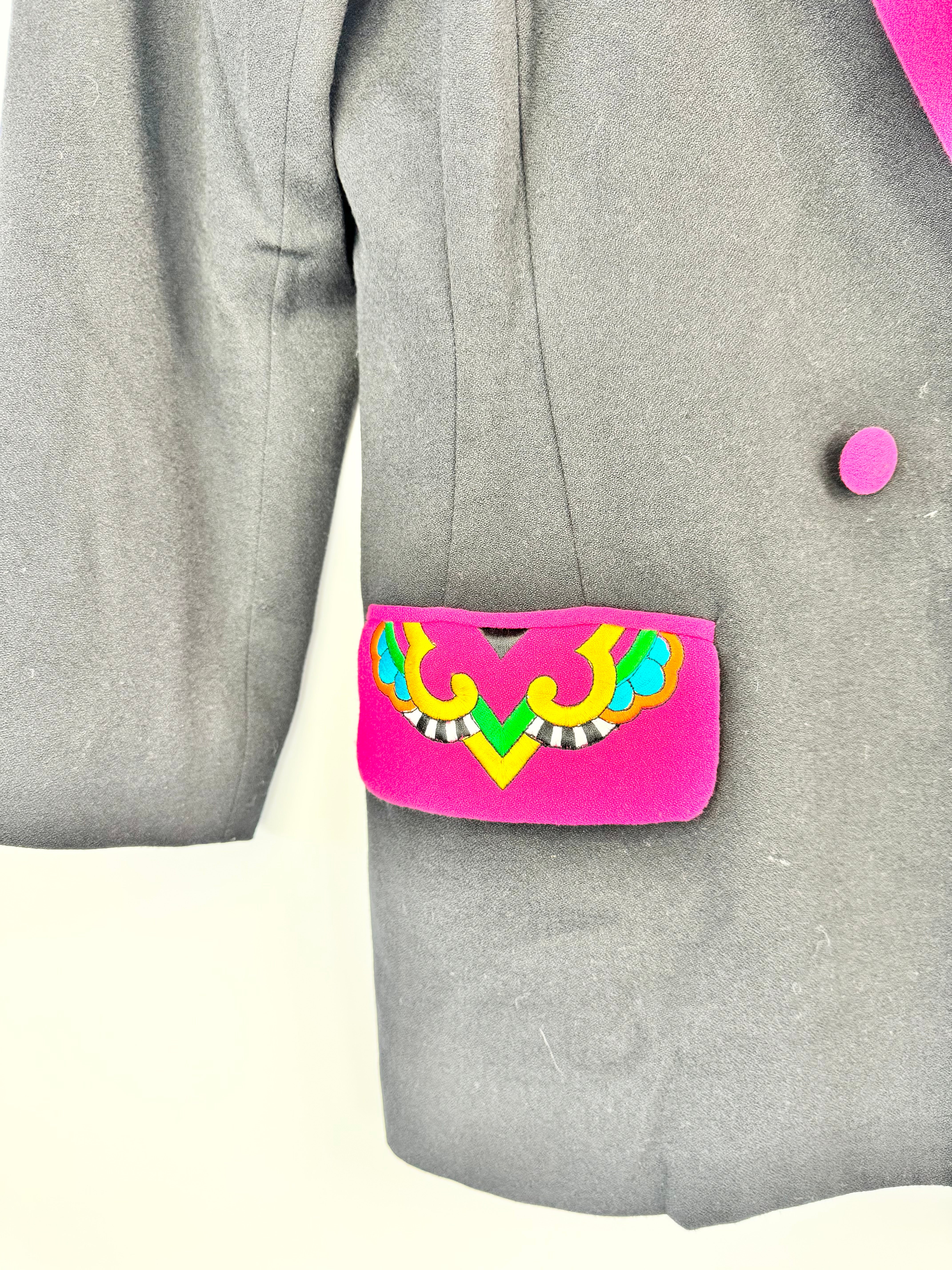 Gabrielle Conti Black & Hot Pink Trim Blazer - AU12/14