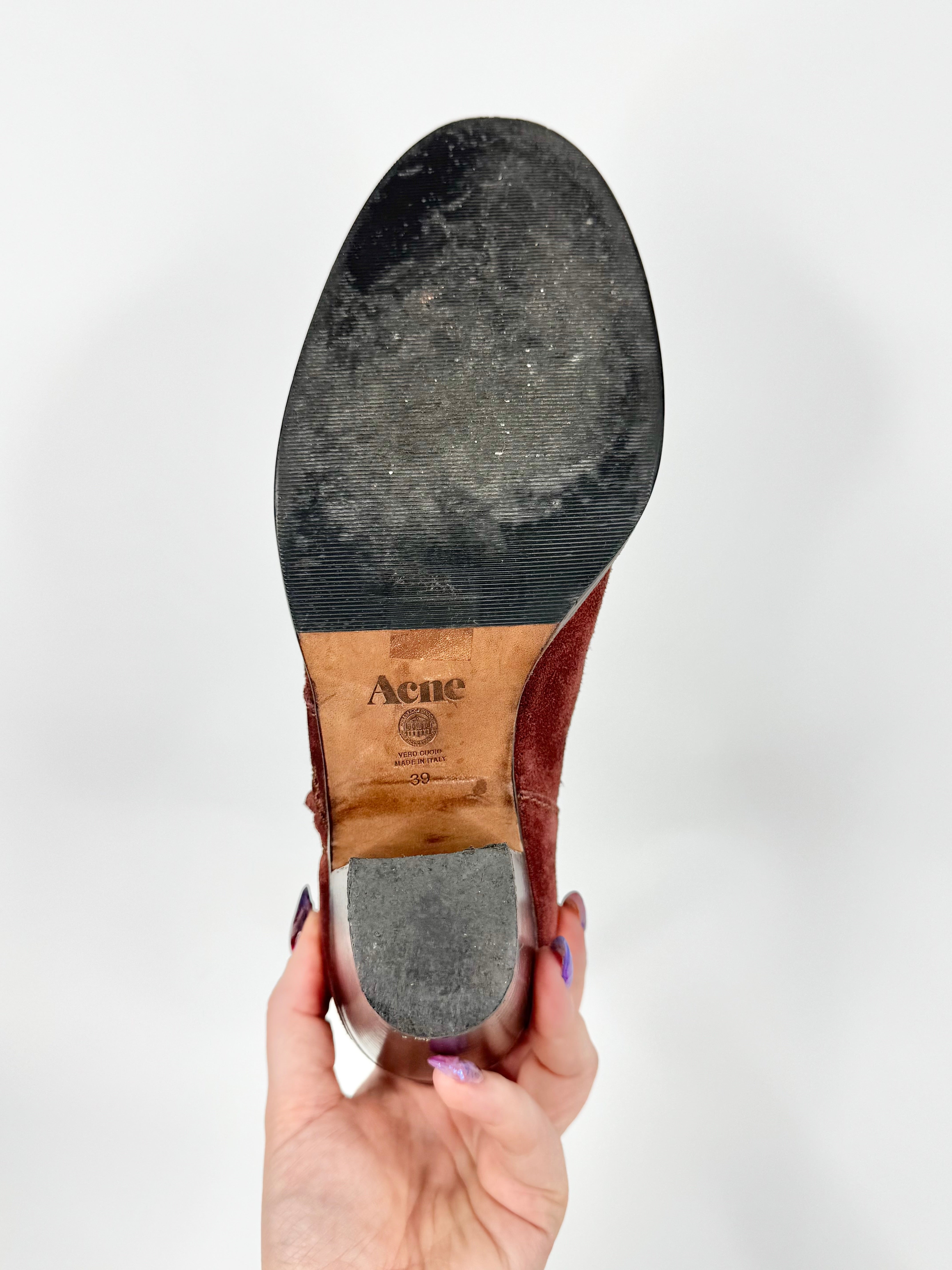 Acne Venetian Red Suede Ankle Boots - EU39