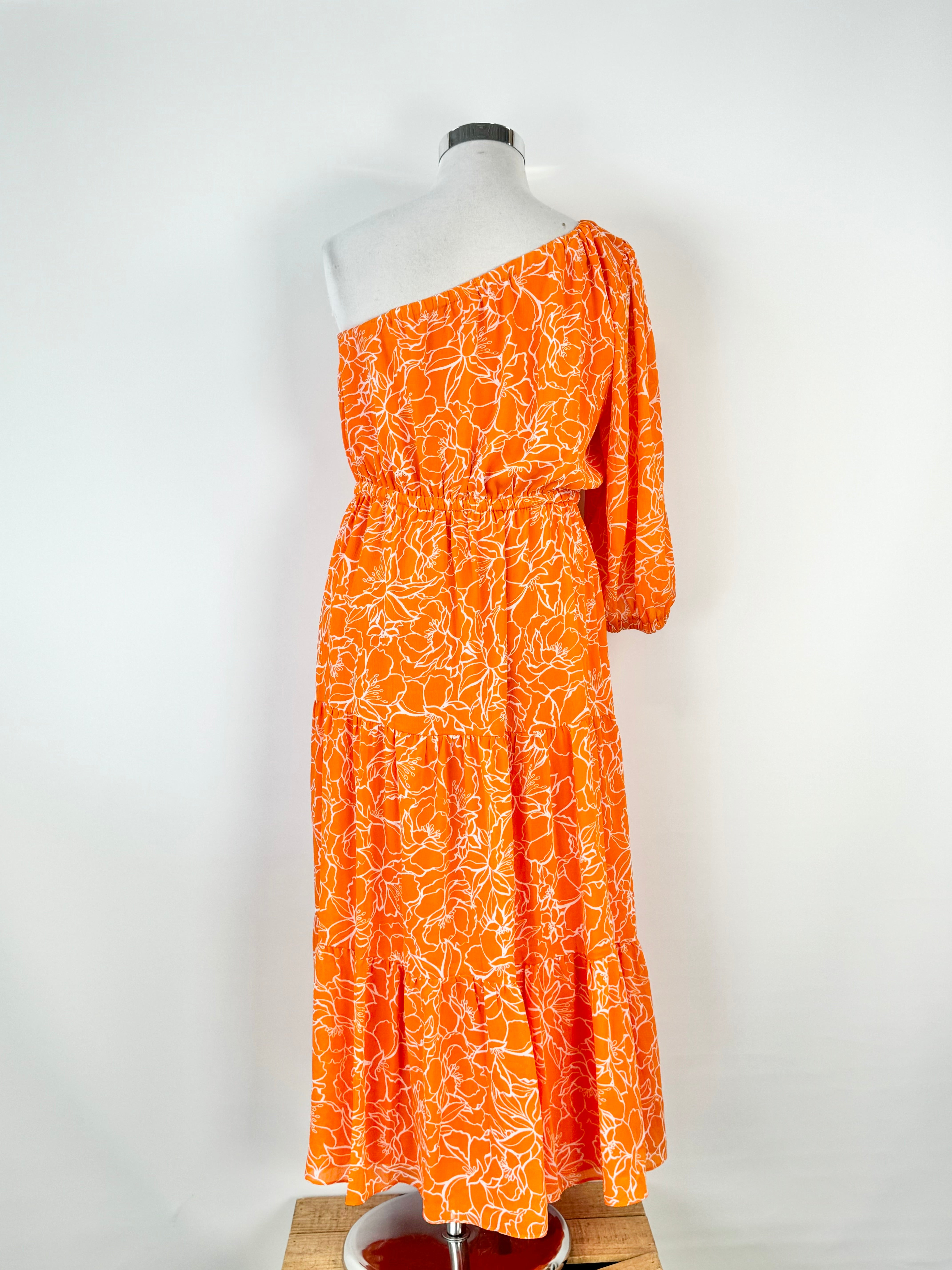 Tussah Orange Floral Off Shoulder Gown - AU14