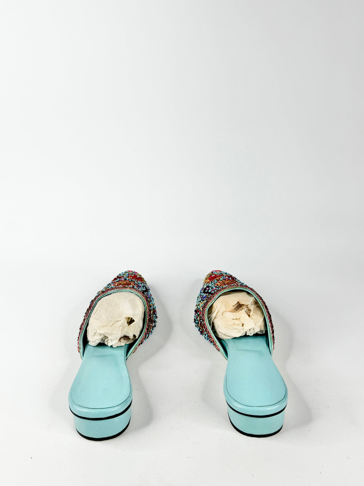 Aqua Hand Embroidered Mules - 9