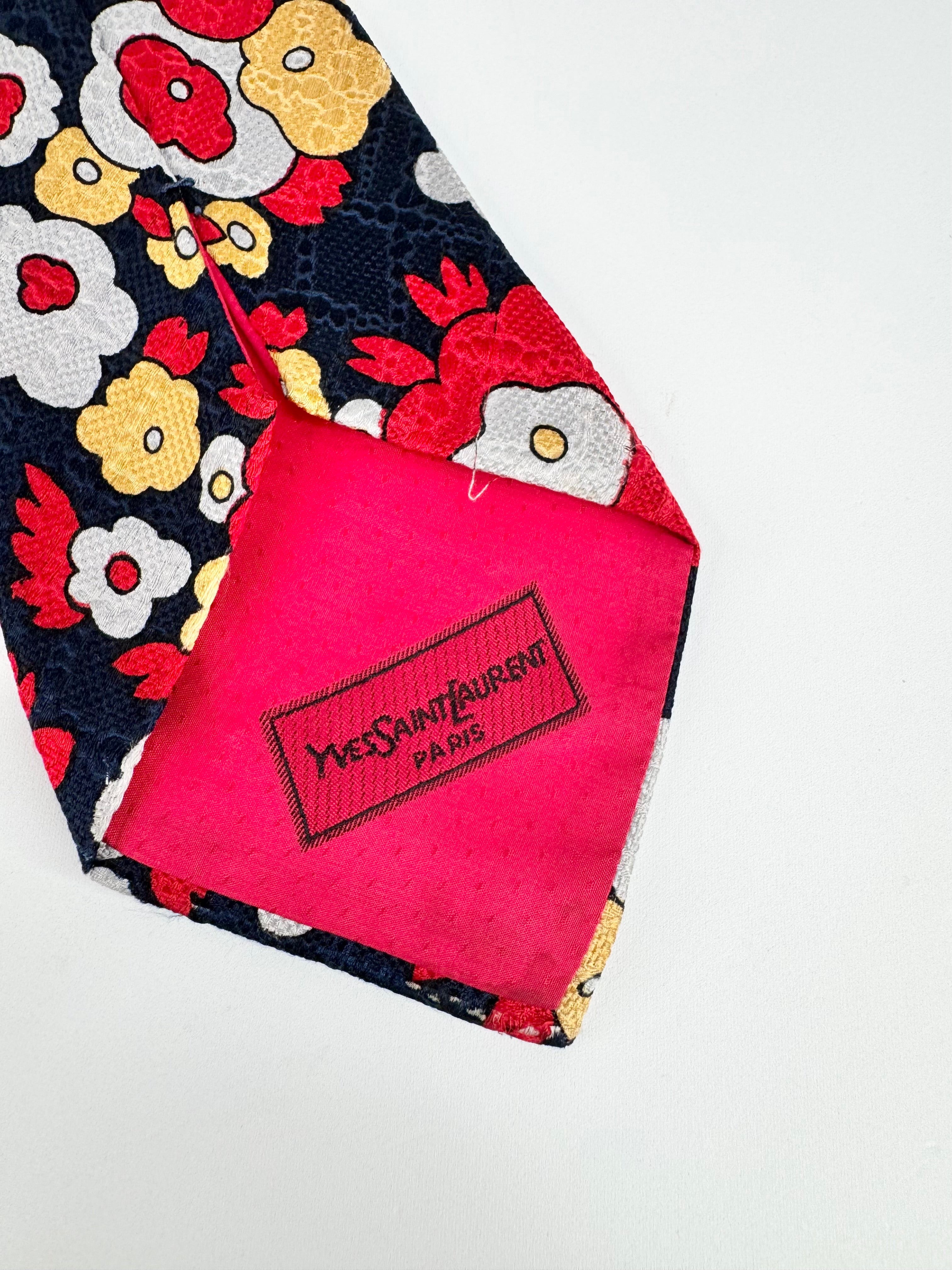 Vintage Yves Saint Laurent Retro Floral Patterned Silk Tie