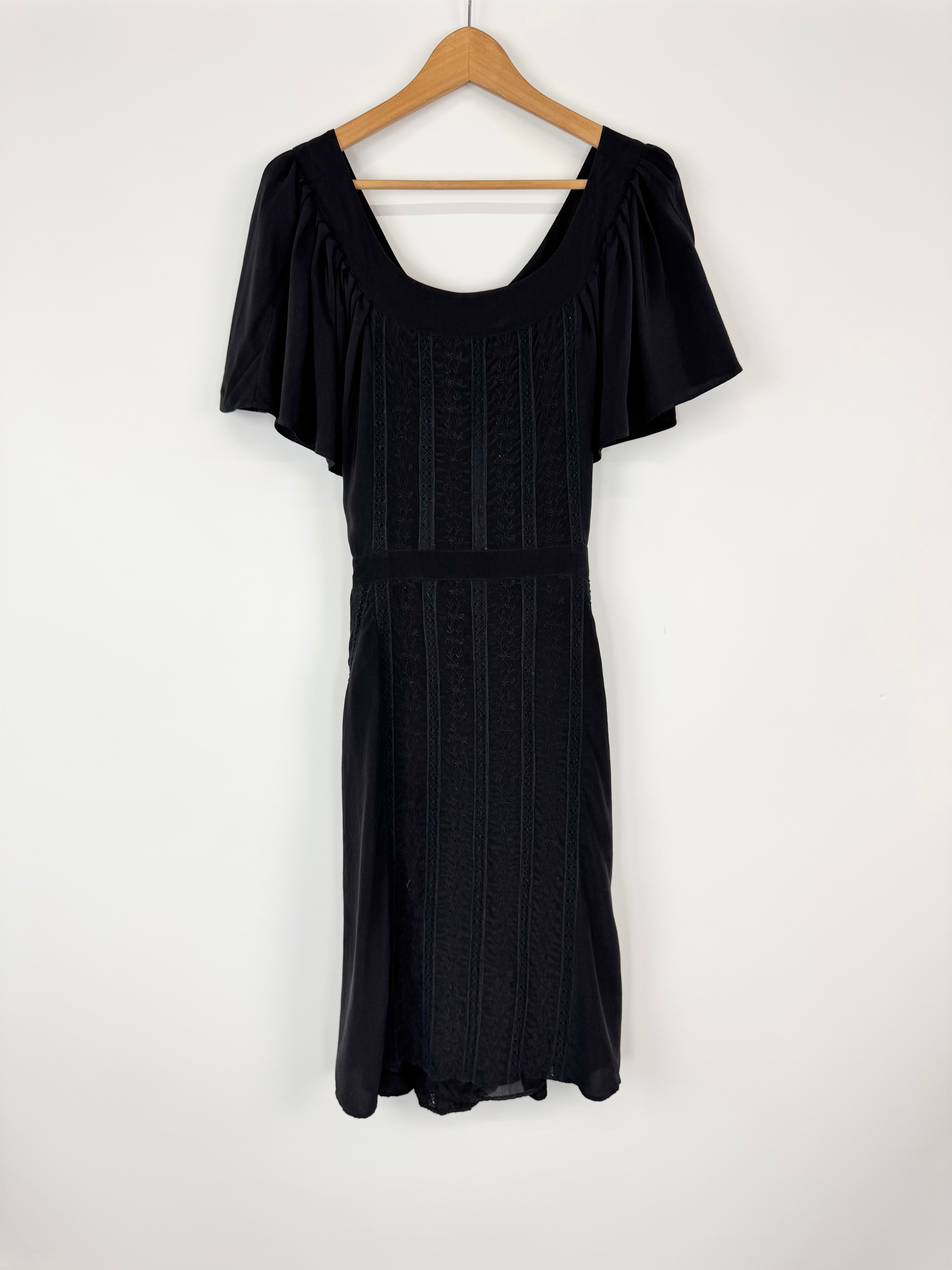 Fleur Wood Black Silk & Cotton Lace Panel Dress - AU10